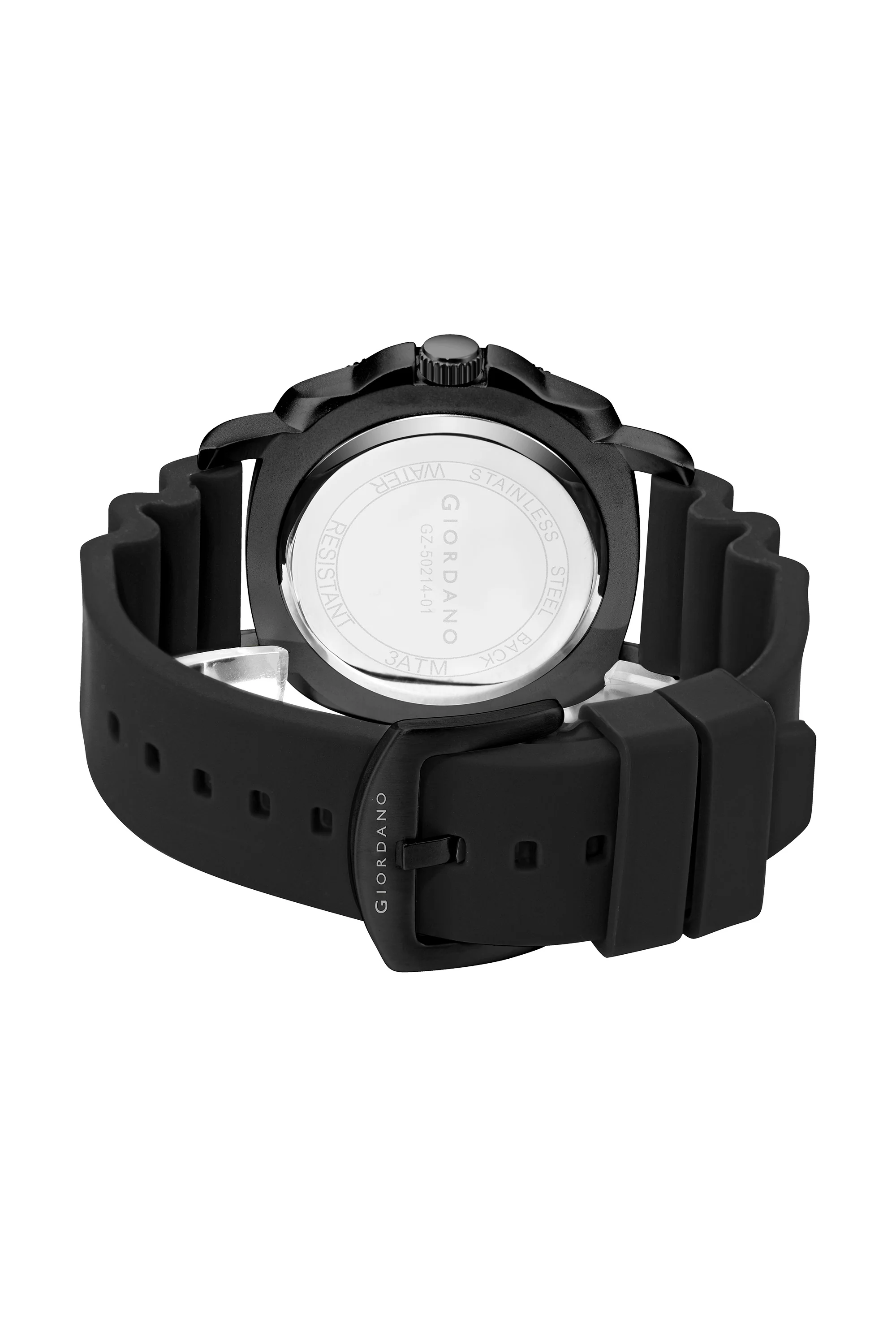 Giordano Analog Quartz Watch for Men with Round Dial, Luminous Hours Markers, Date Display, Small Seconds Sub-Dial and Wavy Pattern Silicone Strap - GZ-50214-01 - Image 6