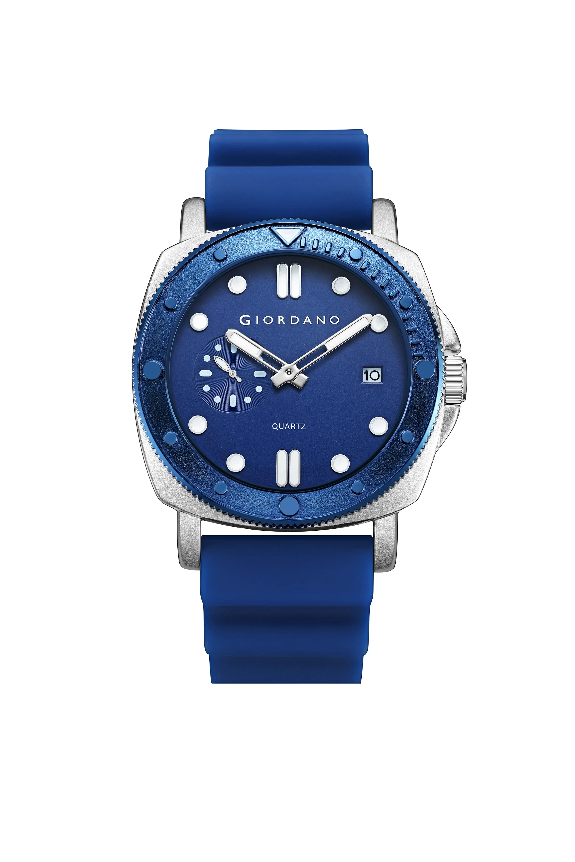 Giordano Analog Quartz Watch for Men with Round Dial, Luminous Hours Markers, Date Display, Small Seconds Sub-Dial and Wavy Pattern Silicone Strap - GZ-50214-02 - Image 4