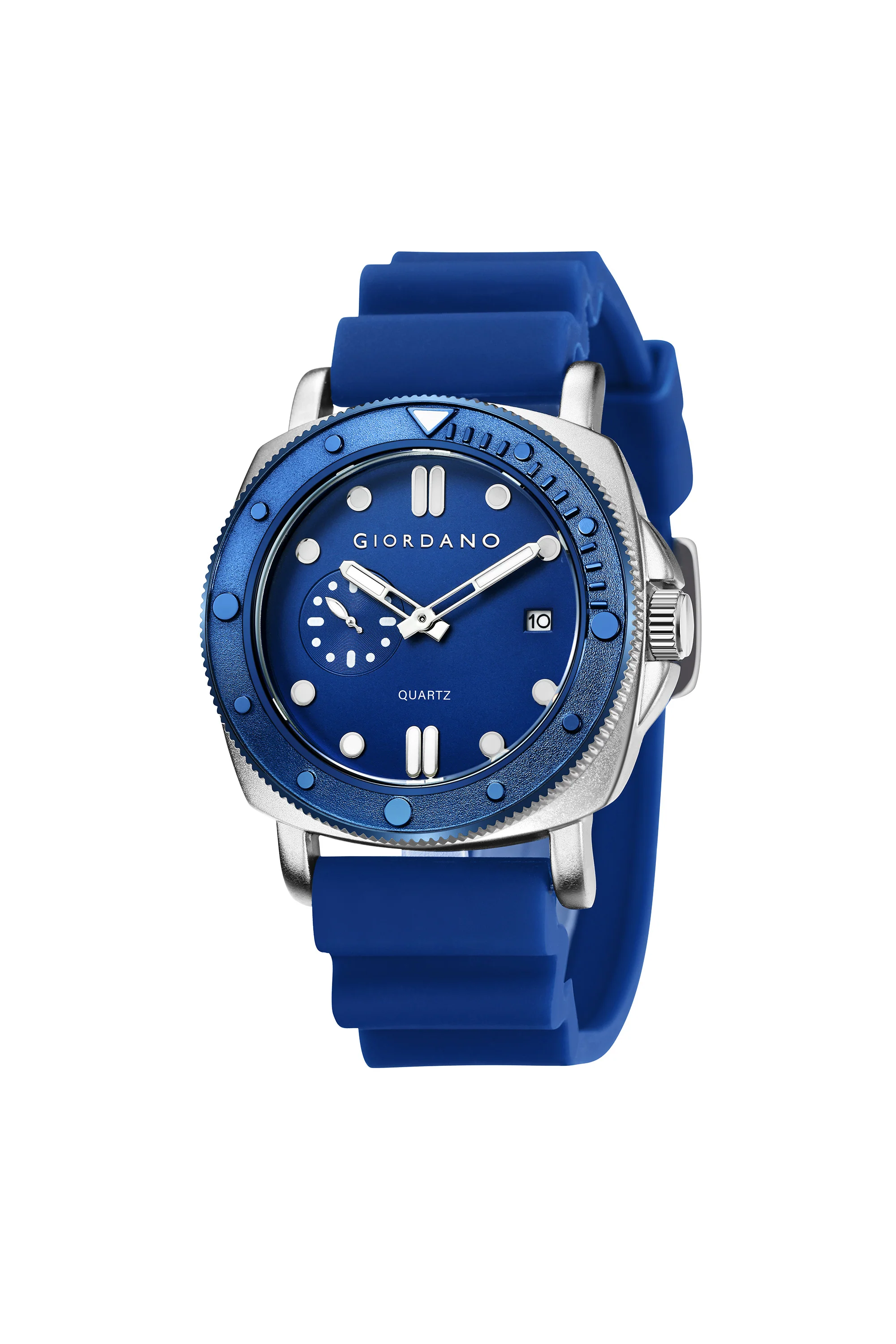 Giordano Analog Quartz Watch for Men with Round Dial, Luminous Hours Markers, Date Display, Small Seconds Sub-Dial and Wavy Pattern Silicone Strap - GZ-50214-02 - Image 5