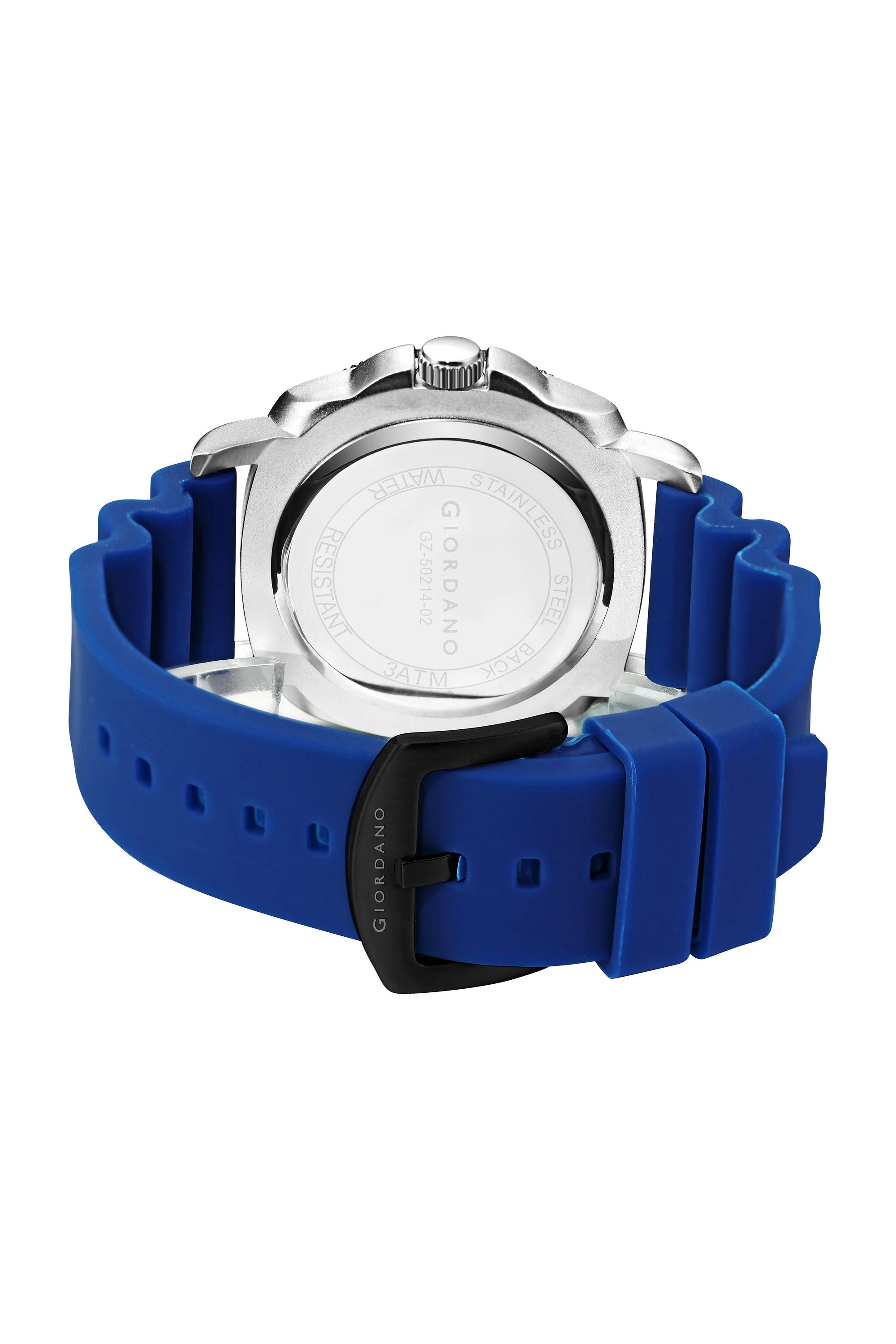 Giordano Analog Quartz Watch for Men with Round Dial, Luminous Hours Markers, Date Display, Small Seconds Sub-Dial and Wavy Pattern Silicone Strap - GZ-50214-02 - Image 6