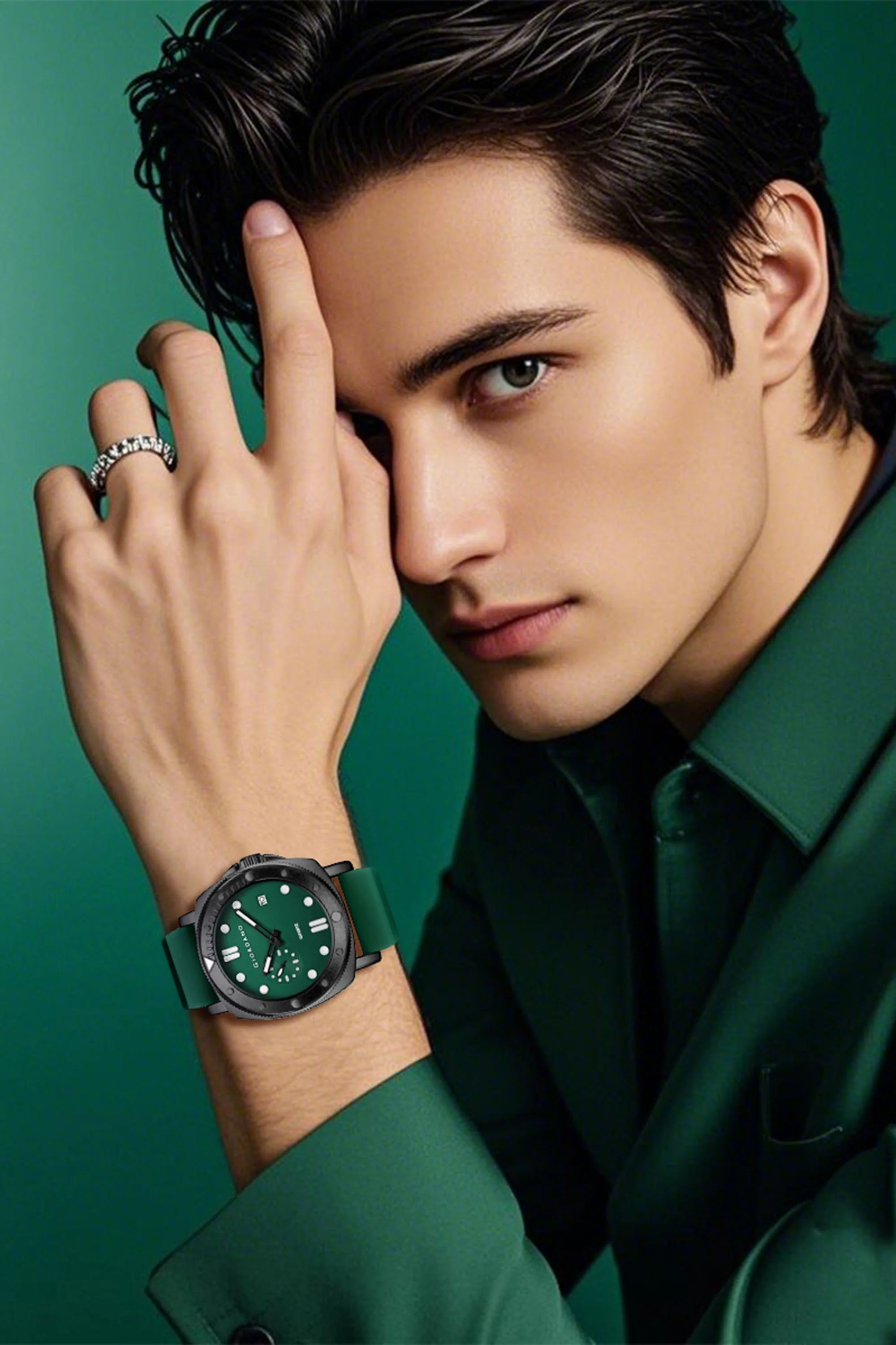 Giordano Analog Quartz Watch for Men with Round Dial, Luminous Hours Markers, Date Display, Small Seconds Sub-Dial and Wavy Pattern Silicone Strap - GZ-50214-03 - Image 2