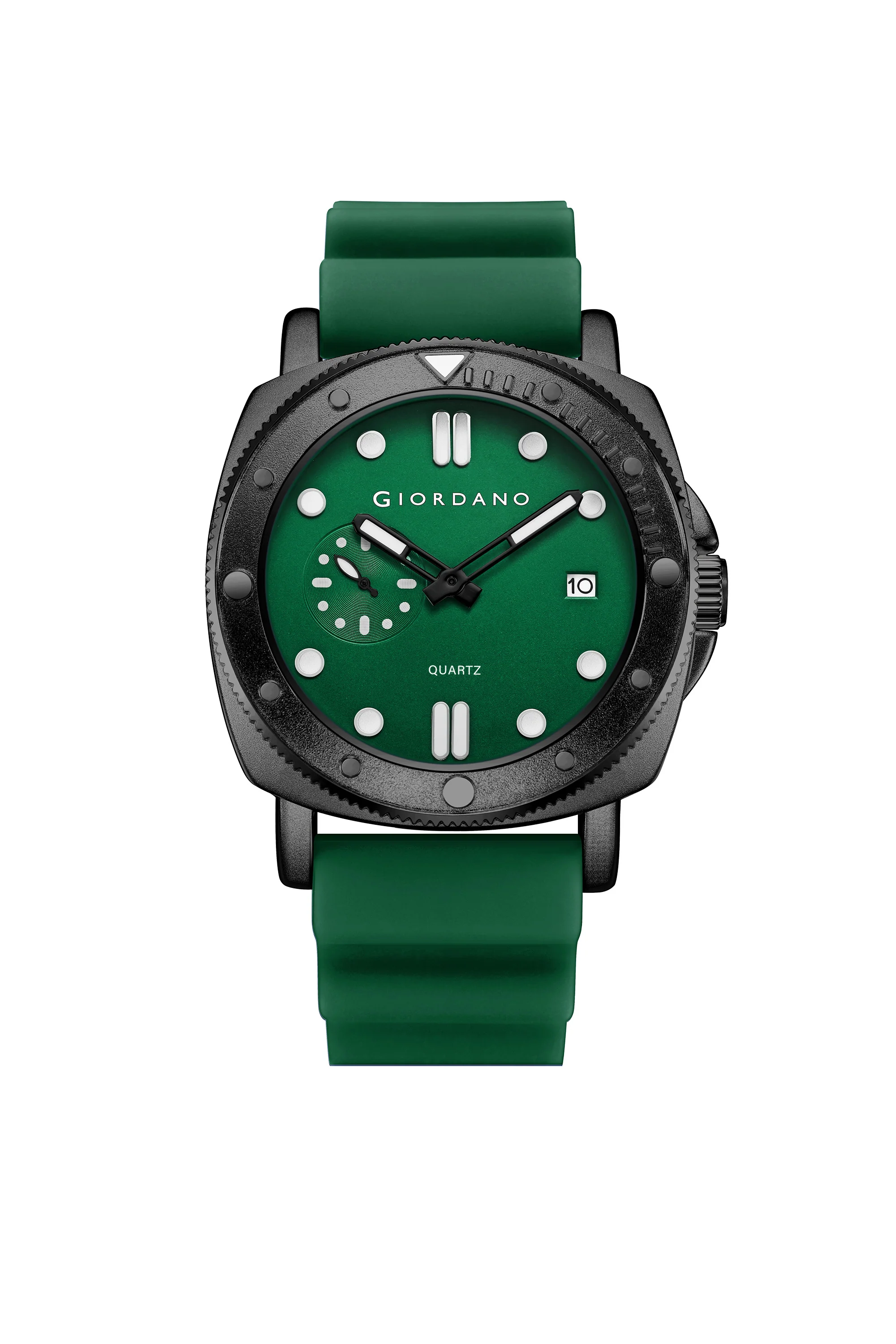 Giordano Analog Quartz Watch for Men with Round Dial, Luminous Hours Markers, Date Display, Small Seconds Sub-Dial and Wavy Pattern Silicone Strap - GZ-50214-03 - Image 4
