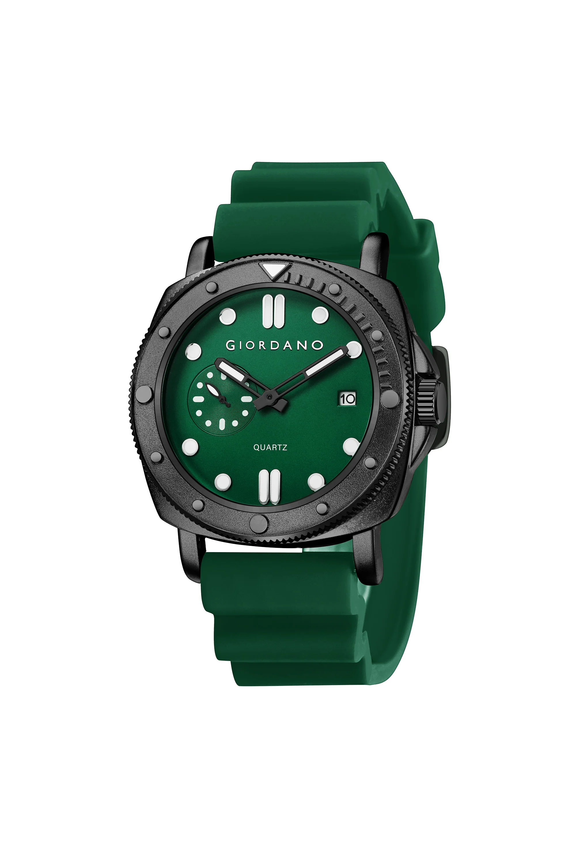 Giordano Analog Quartz Watch for Men with Round Dial, Luminous Hours Markers, Date Display, Small Seconds Sub-Dial and Wavy Pattern Silicone Strap - GZ-50214-03 - Image 5