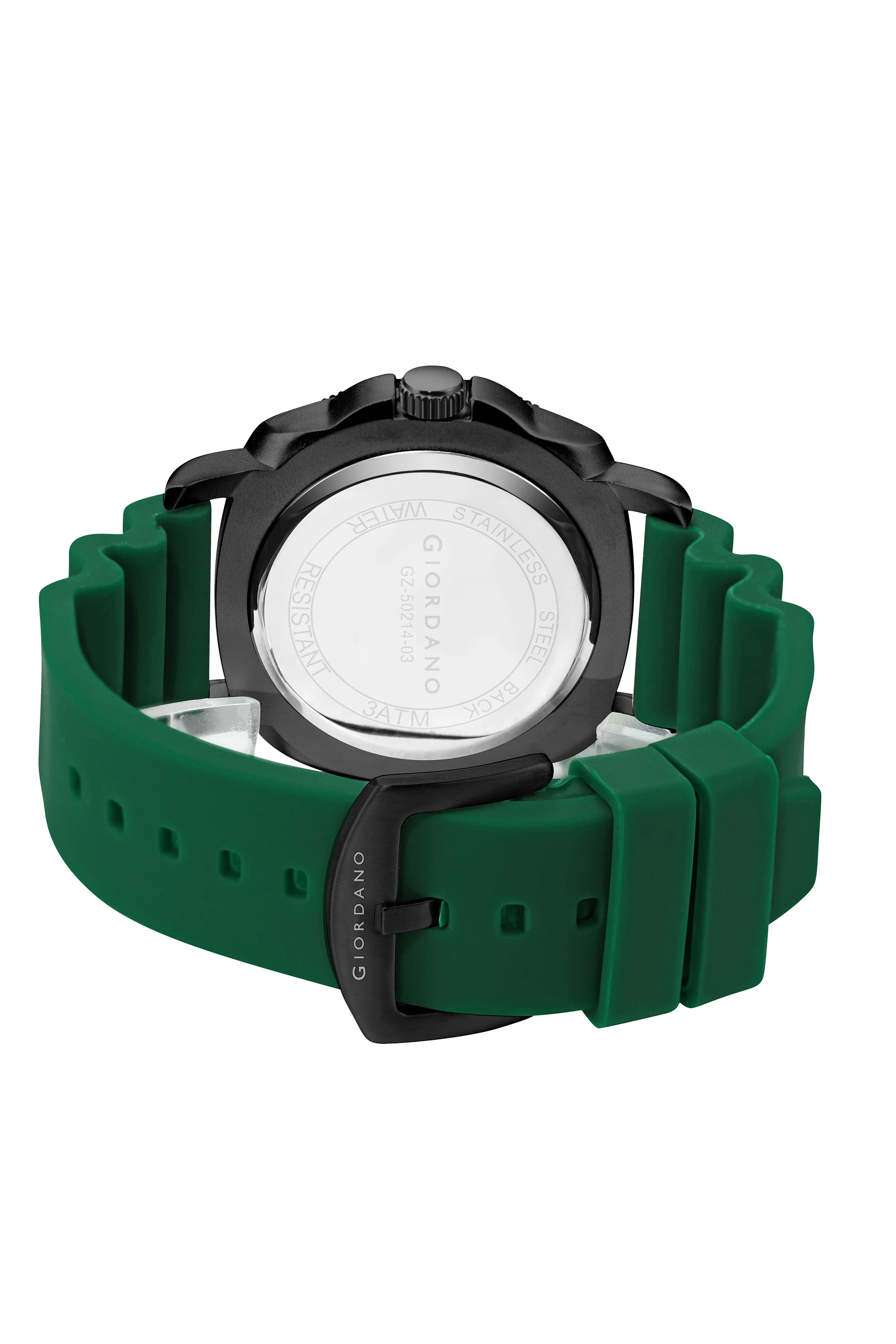 Giordano Analog Quartz Watch for Men with Round Dial, Luminous Hours Markers, Date Display, Small Seconds Sub-Dial and Wavy Pattern Silicone Strap - GZ-50214-03 - Image 6