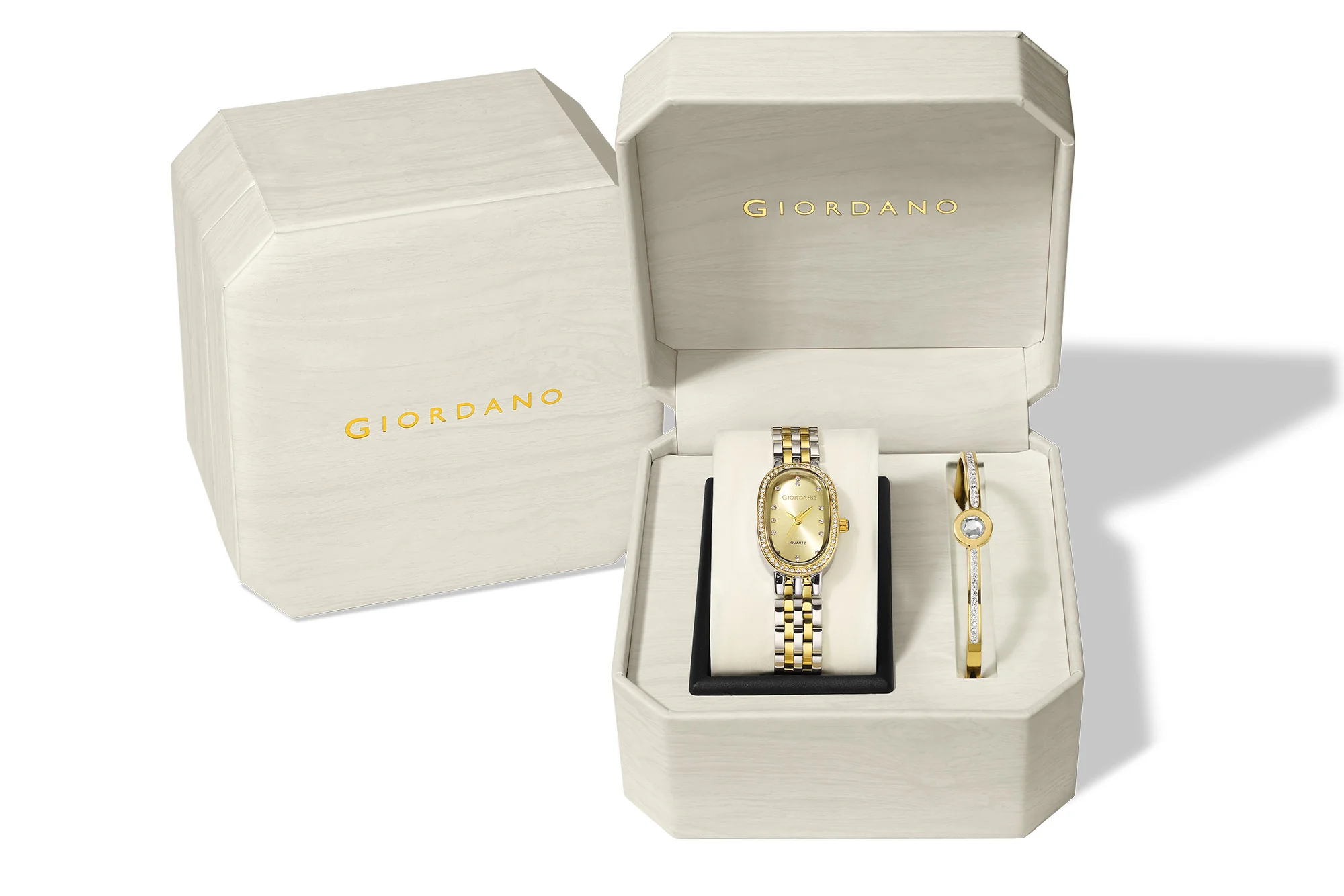Giordano Analog Quartz Watch for Women with Bangle Oval Gold Dial, Blue Crown, Crystal Studded Hour Markers and Bezel, Silver and Gold Stainless Steel Strap - GZ-60153-11 - Image 6