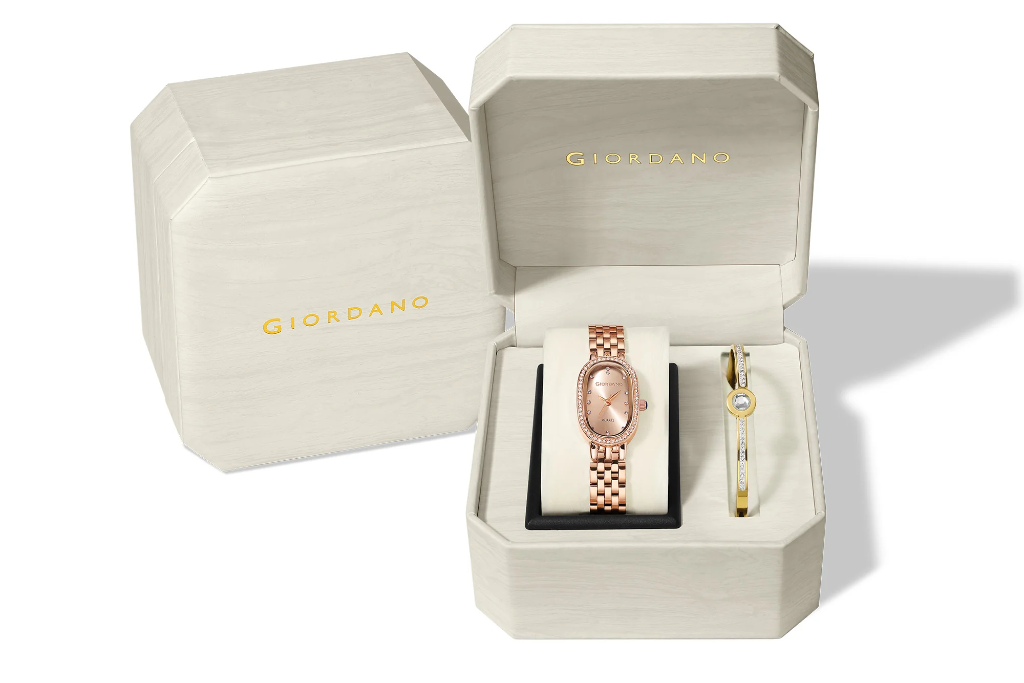 Giordano Analog Quartz Watch for Women with Bangle Oval Rose Gold Dial, Blue Crown, Crystal Studded Hour Markers and Bezel, Rose Gold Stainless Steel Strap - GZ-60153-22 - Image 6