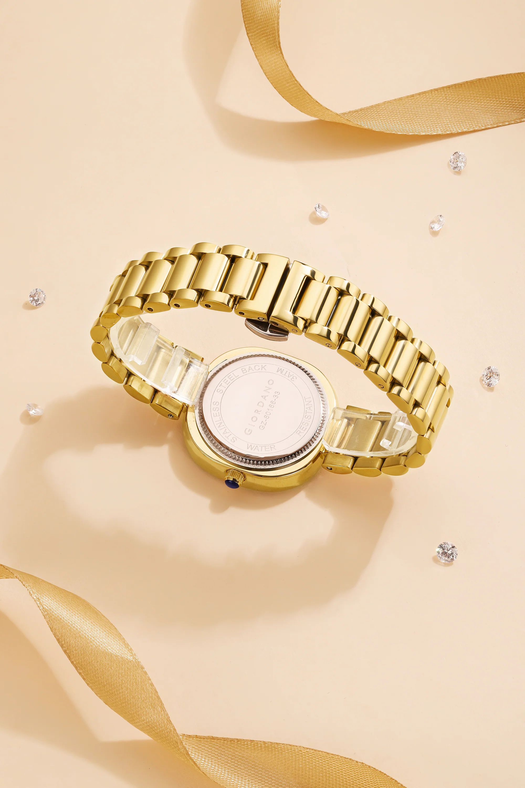 Giordano Analog Quartz Watch for Women with Bangle Square Green Dial, Blue Crown, Crystal Studded Hour Markers and Bezel, Gold Stainless Steel Strap - GZ-60166-33 - Image 5