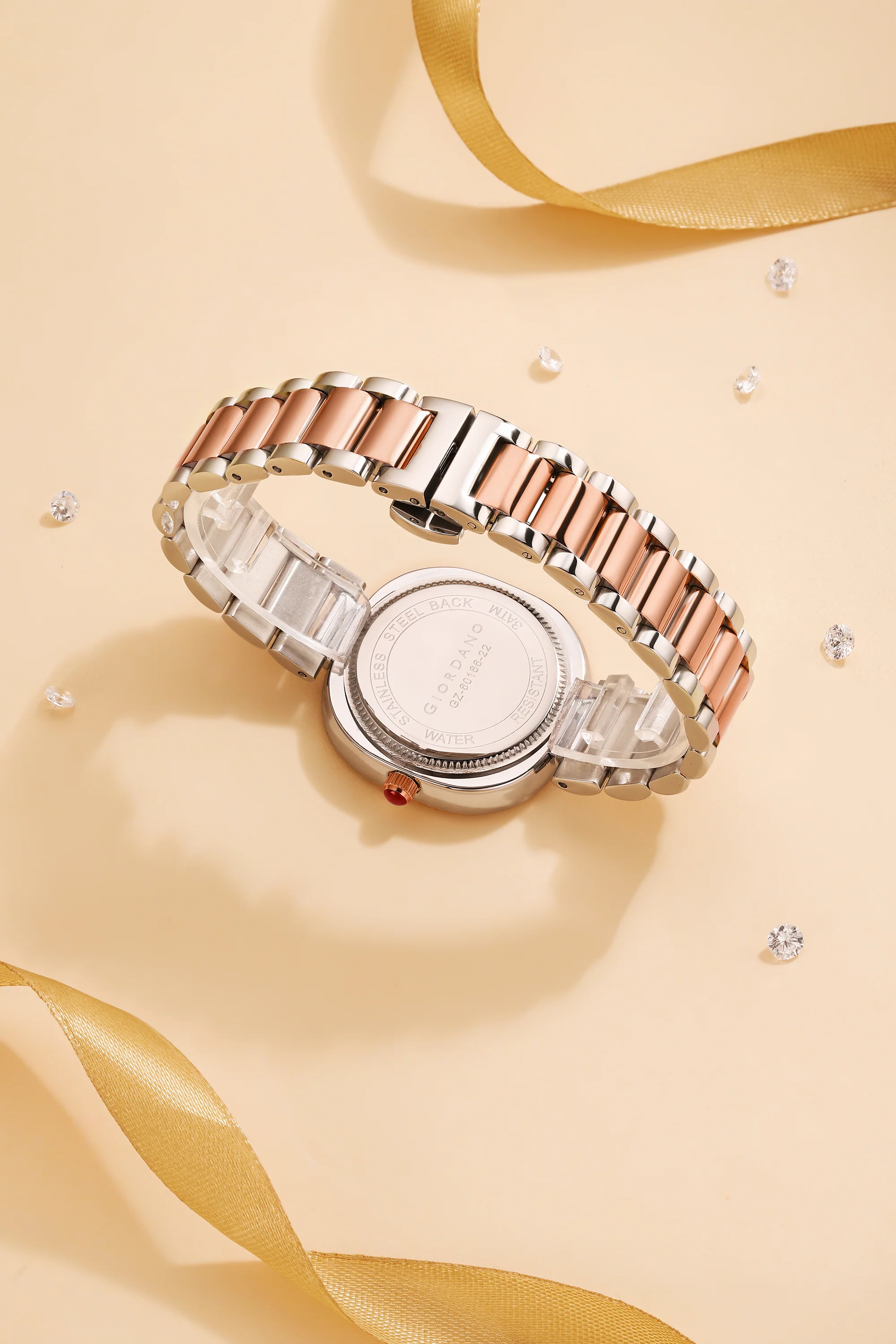 Giordano Analog Quartz Watch for Women with Bangle Square Purple Dial, Blue Crown, Crystal Studded Hour Markers and Bezel, Silver and Rose Gold Stainless Steel Strap - GZ-60166-22 - Image 5