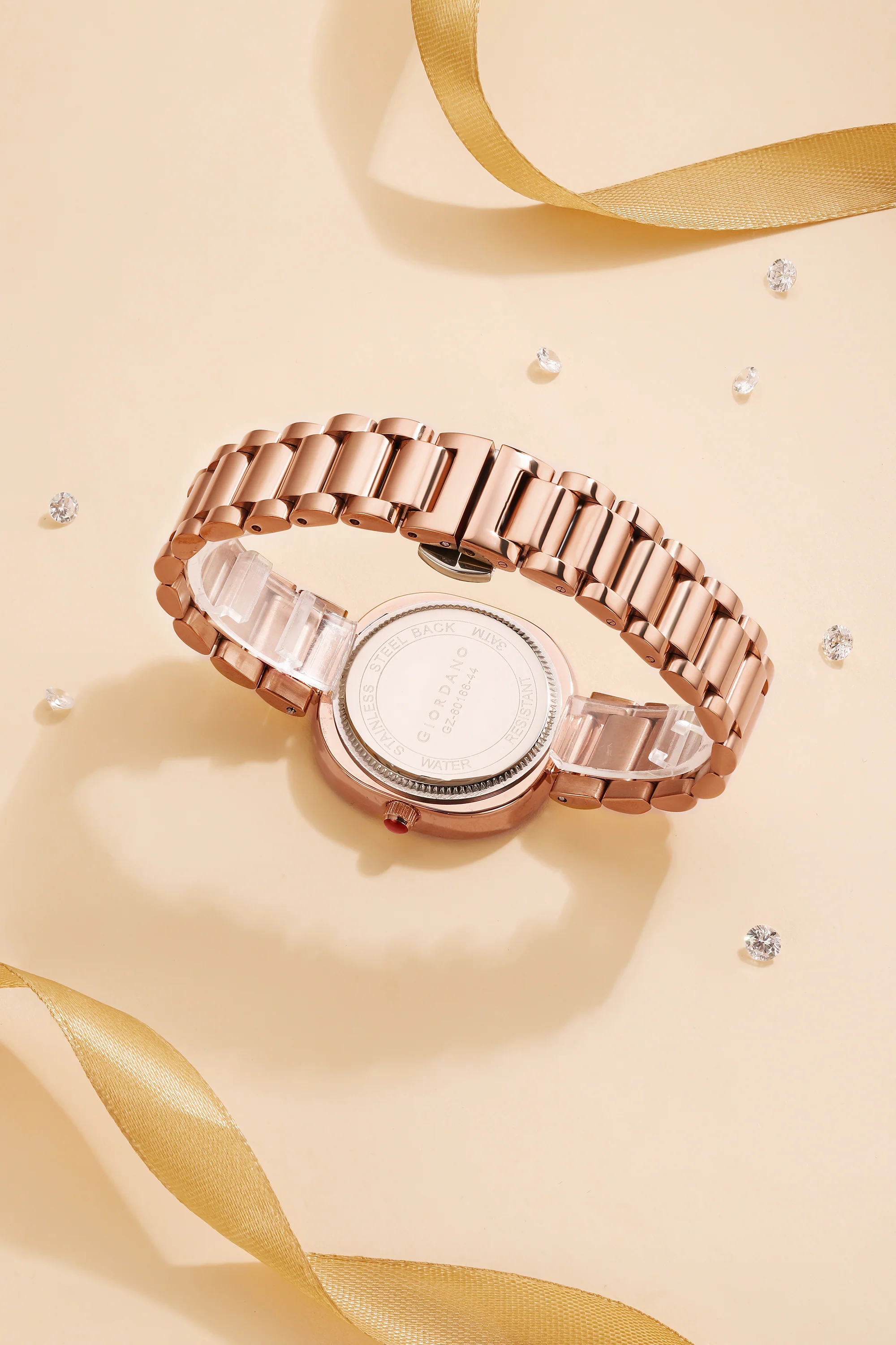 Giordano Analog Quartz Watch for Women with Bangle Square Rose Gold Dial, Blue Crown, Crystal Studded Hour Markers and Bezel, Rose Gold Stainless Steel Strap - GZ-60166-44 - Image 5