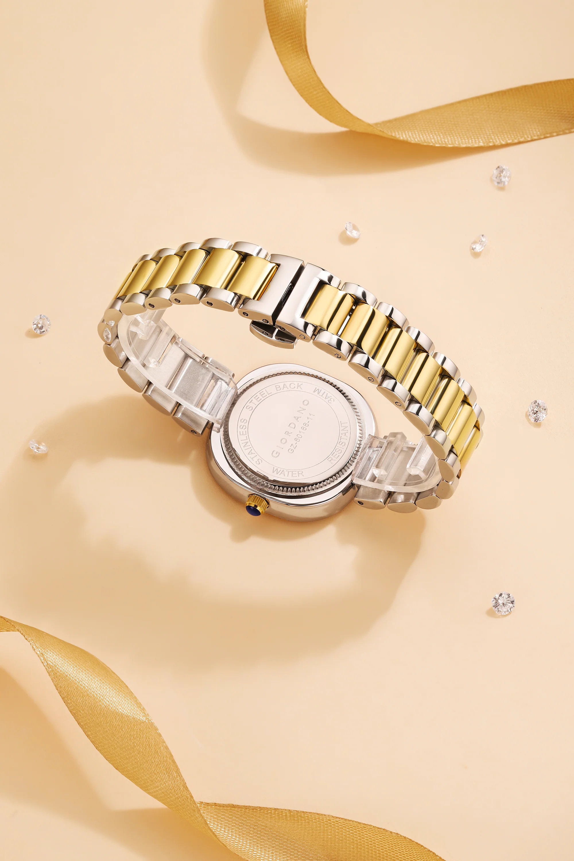 Giordano Analog Quartz Watch for Women with Bangle Square White Dial, Blue Crown, Crystal Studded Hour Markers and Bezel, Silver and Gold Stainless Steel Strap - GZ-60166-11 - Image 5