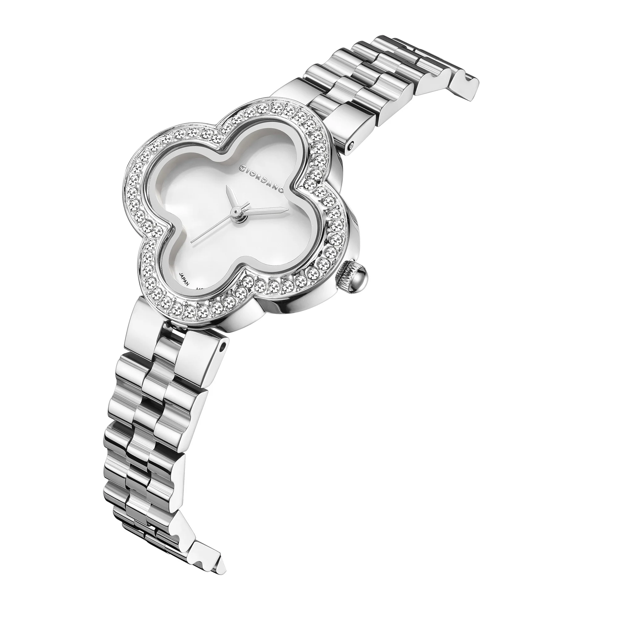 Giordano Analog Quartz Watch for Women with Clover-Shaped Dial, Crystal Embellished Bezel, Elegant Design and Stainless Steel Strap GZ-60132-11 - Image 5