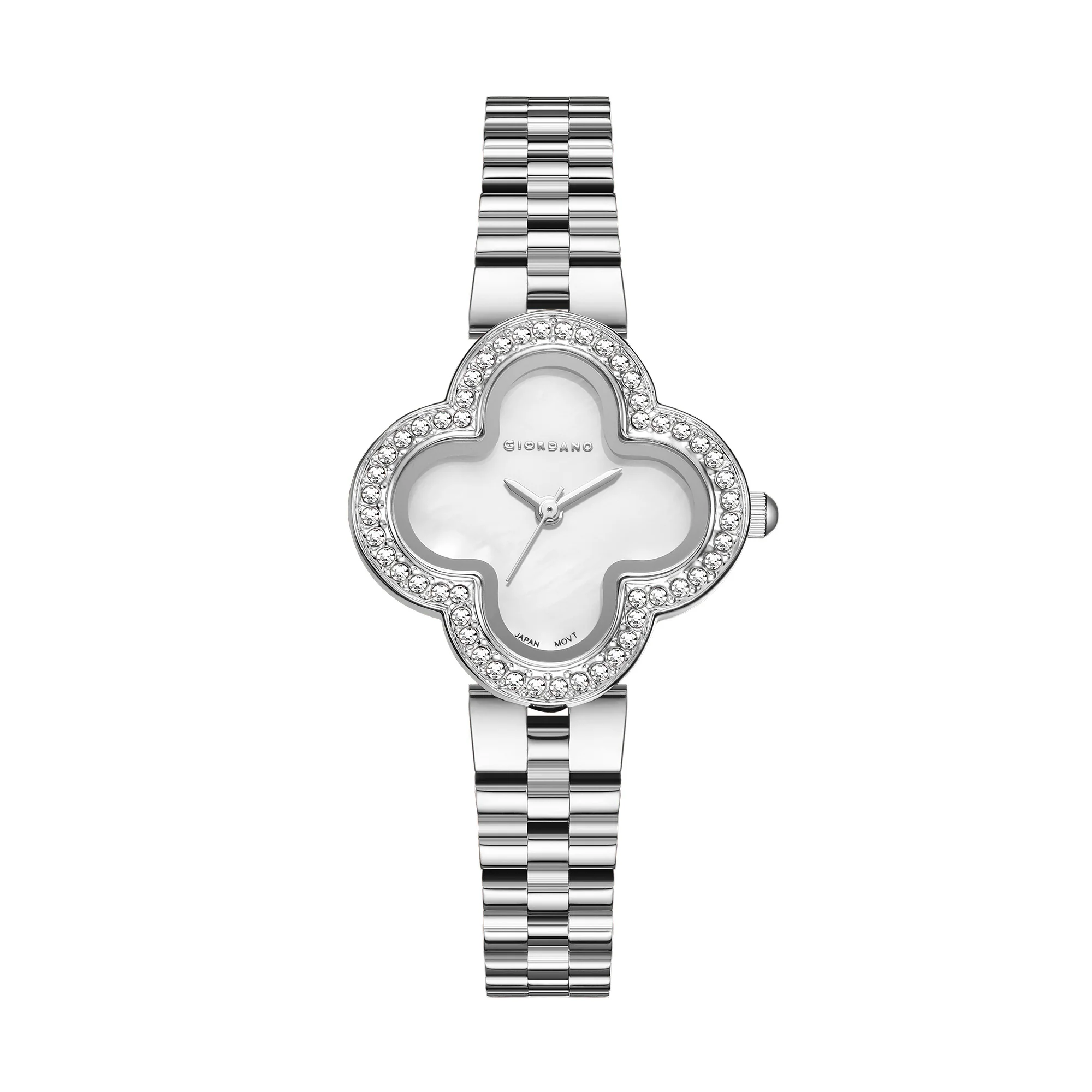 Giordano Analog Quartz Watch for Women with Clover-Shaped Dial, Crystal Embellished Bezel, Elegant Design and Stainless Steel Strap GZ-60132-11 - Image 6