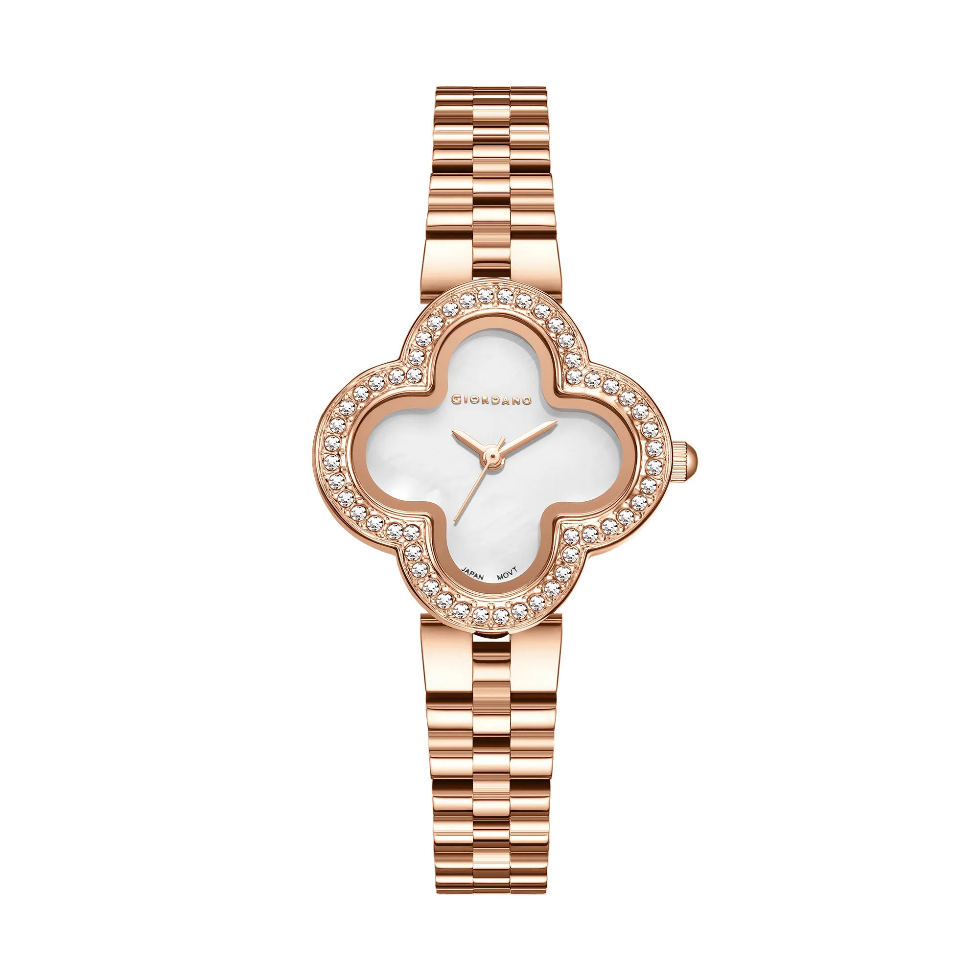 Giordano Analog Quartz Watch for Women with Clover-Shaped Dial, Crystal Embellished Bezel, Elegant Design and Stainless Steel Strap GZ-60132-22 - Image 5
