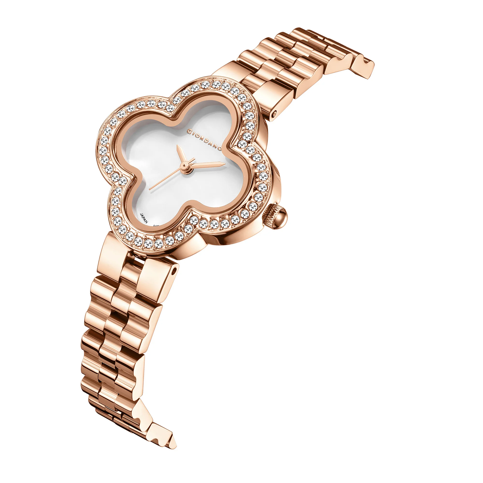 Giordano Analog Quartz Watch for Women with Clover-Shaped Dial, Crystal Embellished Bezel, Elegant Design and Stainless Steel Strap GZ-60132-22 - Image 6