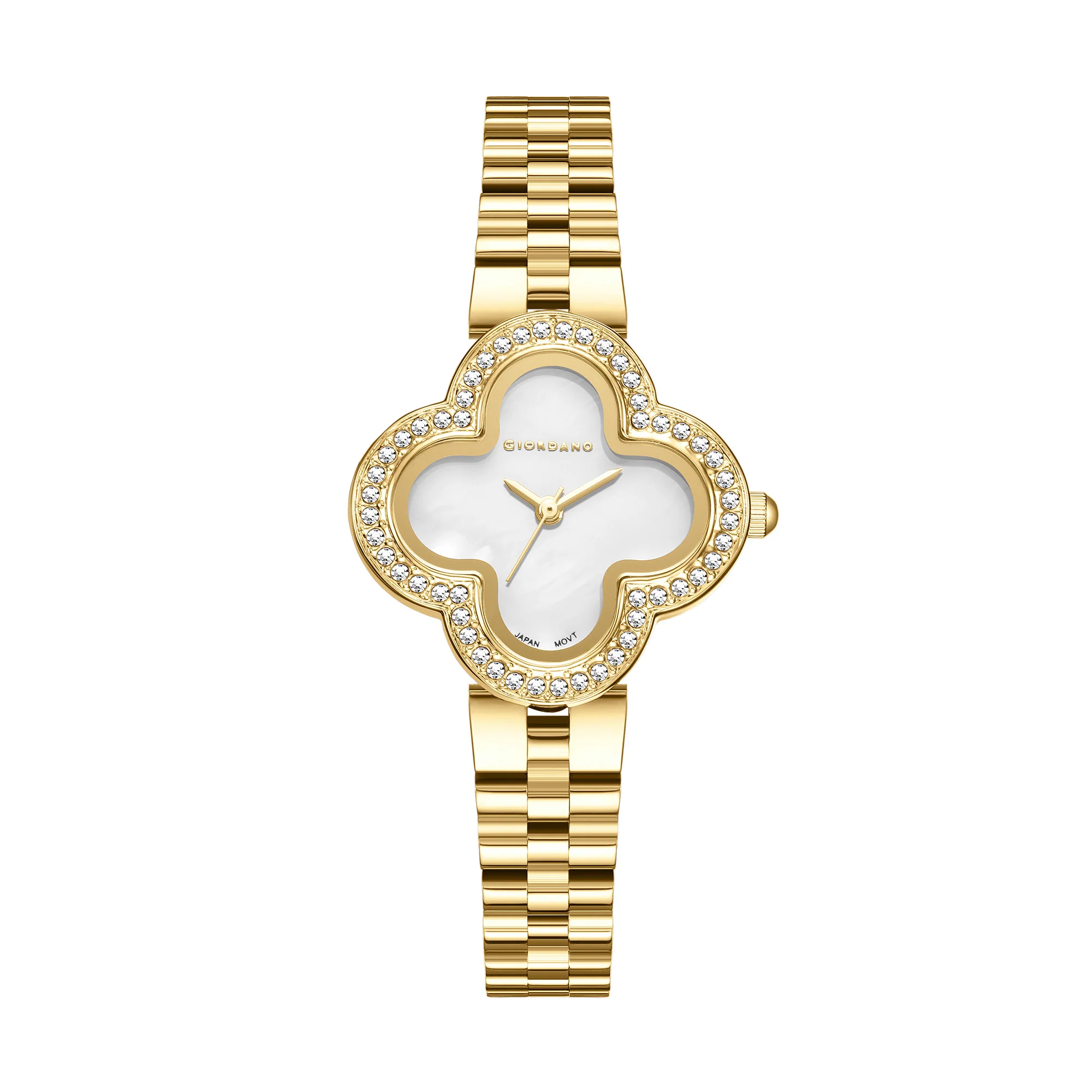 Giordano Analog Quartz Watch for Women with Clover-Shaped Dial, Crystal Embellished Bezel, Elegant Design and Stainless Steel Strap GZ-60132-33 - Image 5