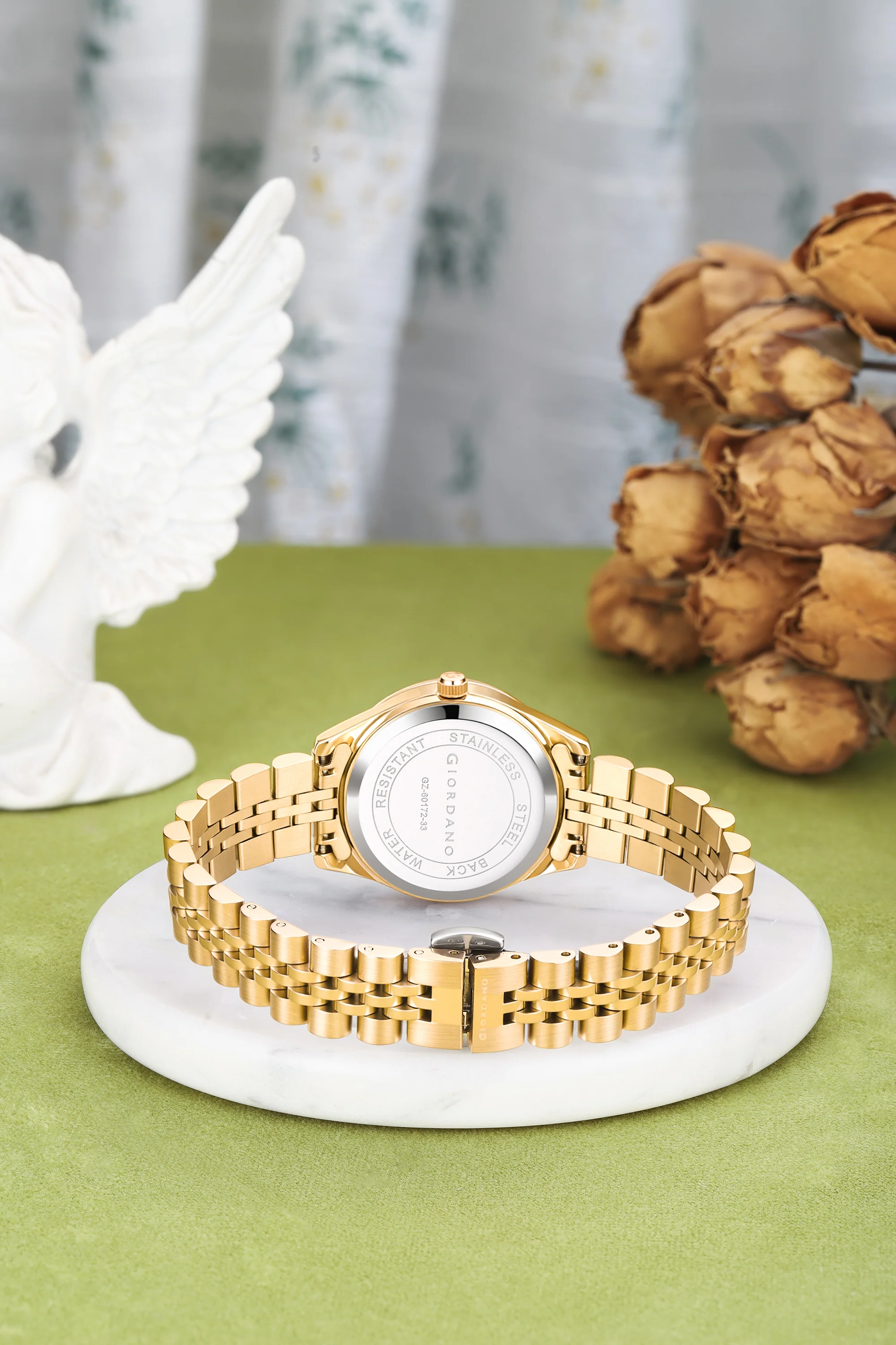 Giordano Analog Quartz Watch for Women with Day & Date Display, Textured Dial, Diamond Hour Markers, Roman Numerals Stainless Steel Strap - GZ-60172-33 - Image 4