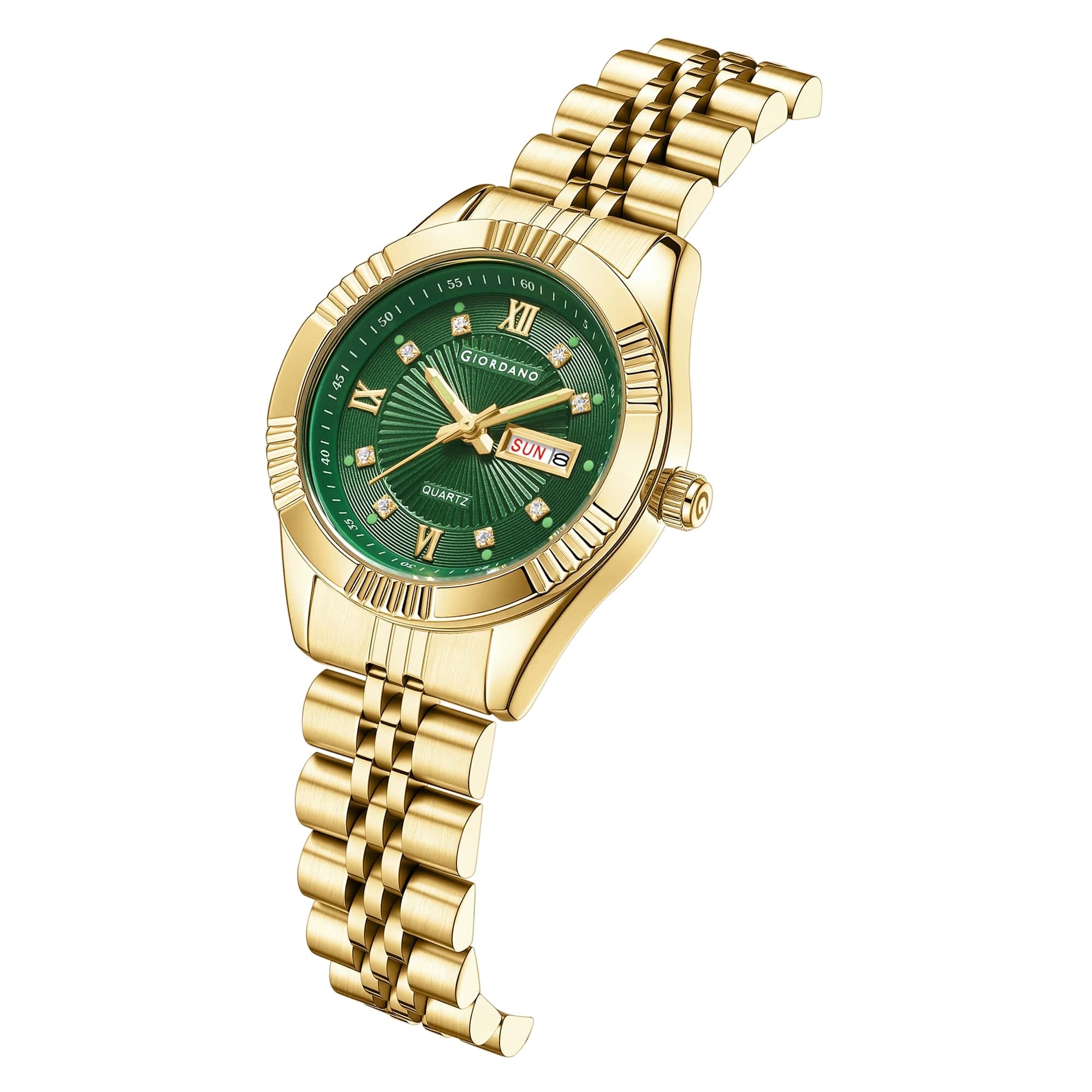 Giordano Analog Quartz Watch for Women with Day & Date Display, Textured Dial, Diamond Hour Markers, Roman Numerals Stainless Steel Strap - GZ-60172-33 - Image 5
