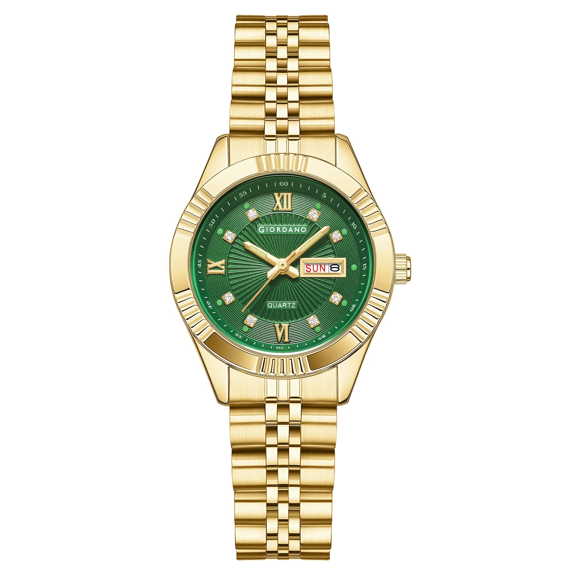 Giordano Analog Quartz Watch for Women with Day & Date Display, Textured Dial, Diamond Hour Markers, Roman Numerals Stainless Steel Strap - GZ-60172-33 - Image 6