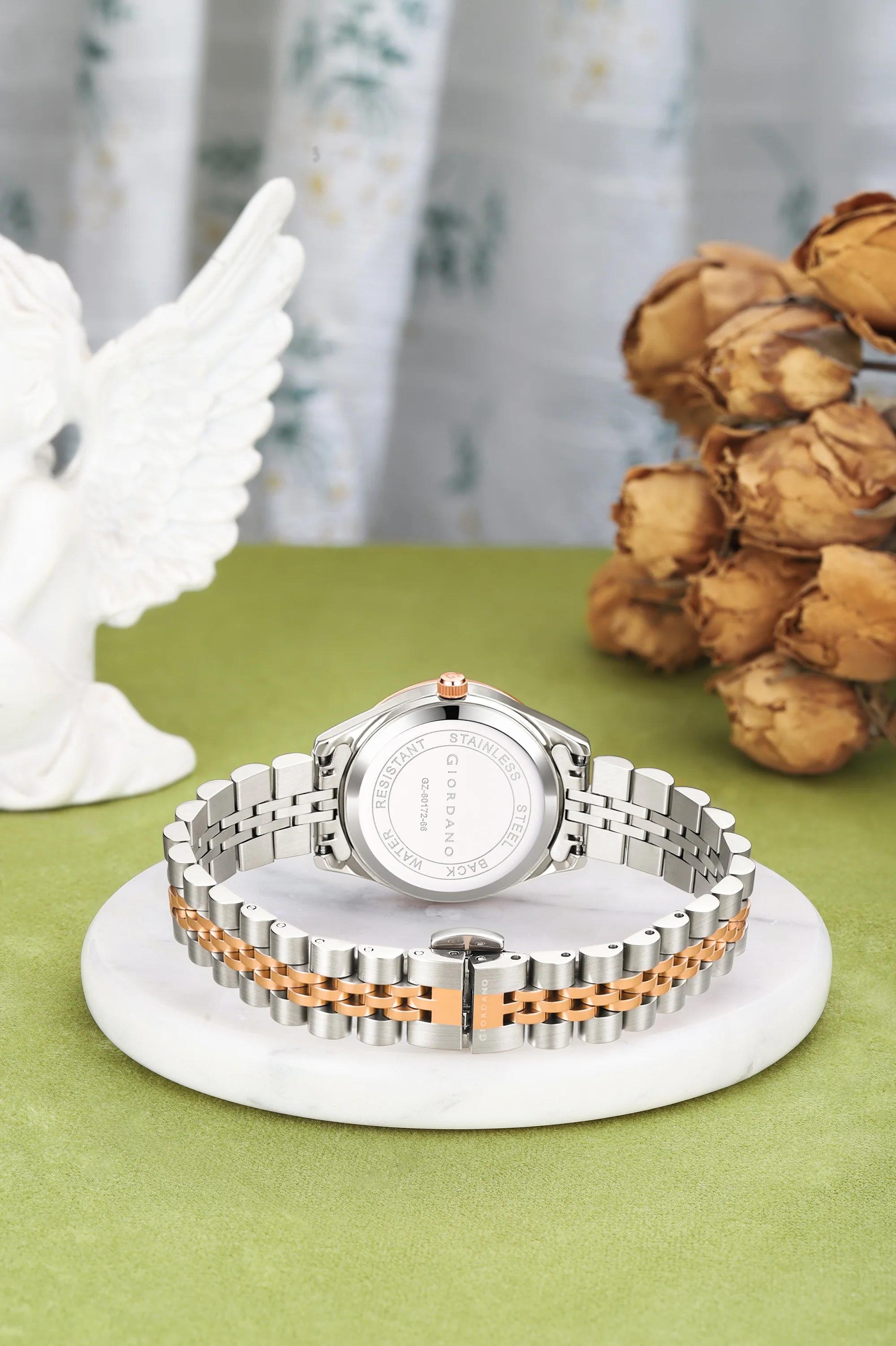 Giordano Analog Quartz Watch for Women with Day & Date Display, Textured Dial, Diamond Hour Markers, Roman Numerals Stainless Steel Strap - GZ-60172-66 - Image 4