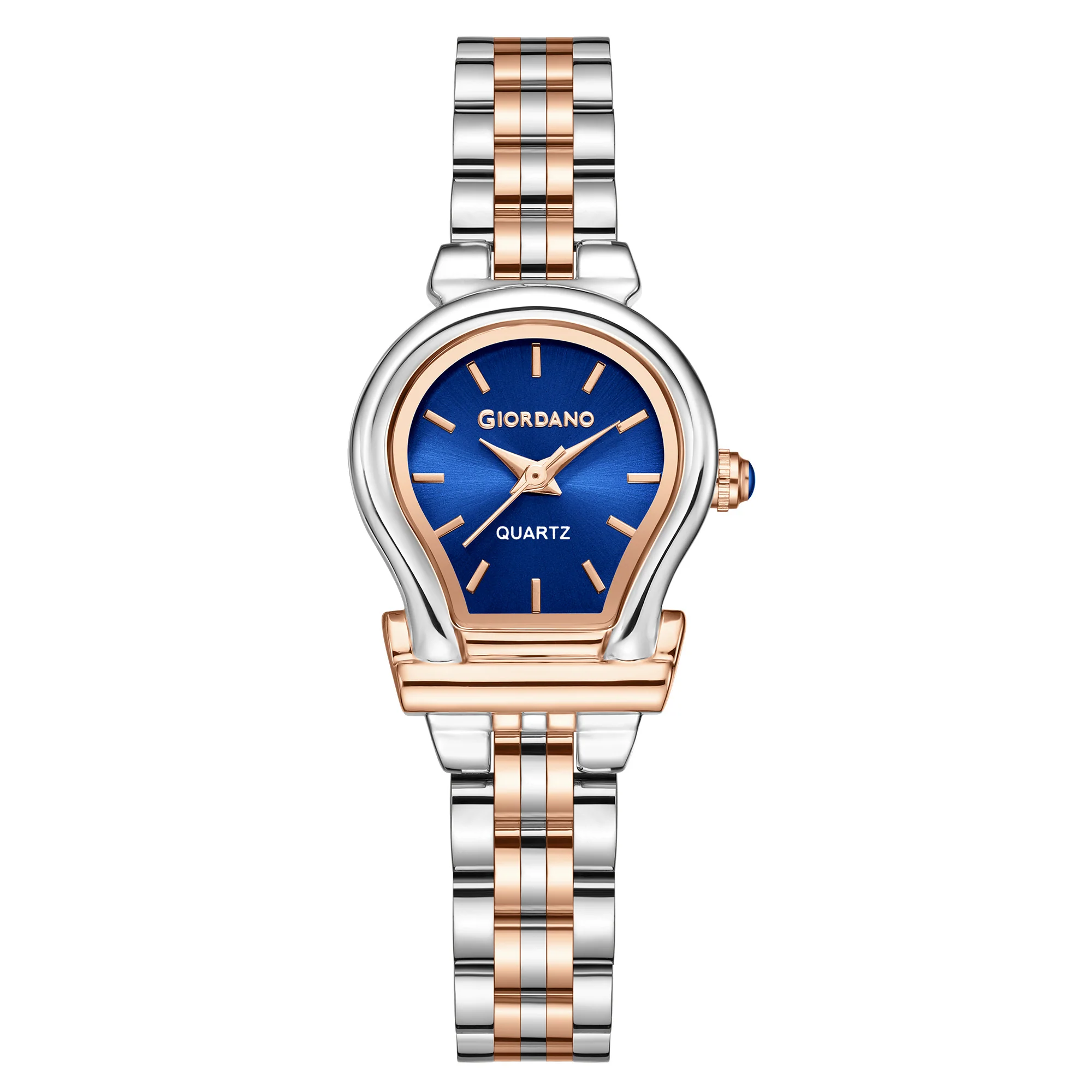 Giordano Analog Quartz Watch for Women with Oval Blue Dial, Water Drop Shaped Case, Blue Crown, Silver and Rose Gold Stainless Steel Strap - GZ-60155-33 - Image 5