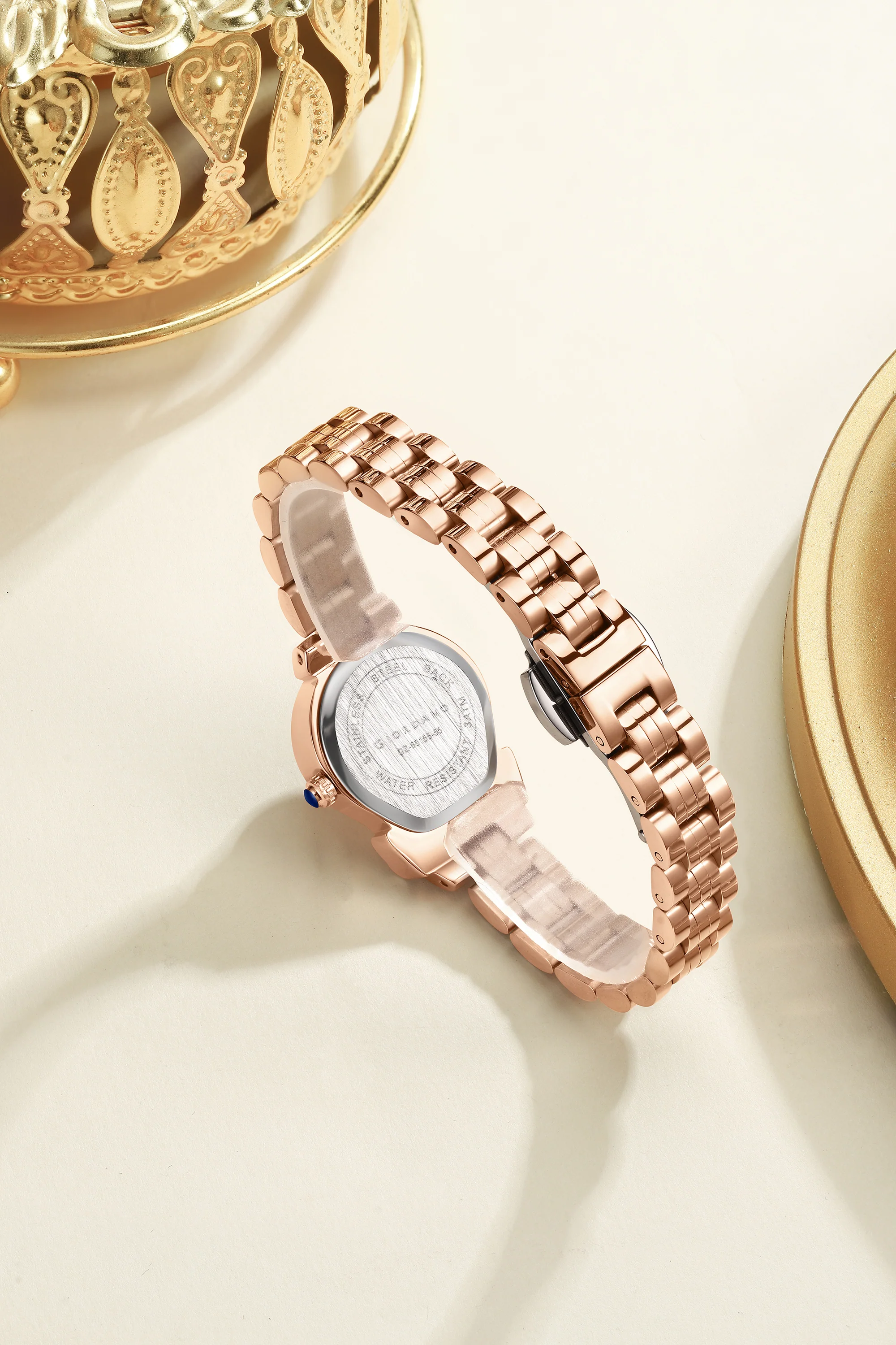 Giordano Analog Quartz Watch for Women with Oval Rose Gold Dial, Water Drop Shaped Case, Blue Crown, Rose Gold Stainless Steel Strap - GZ-60155-55 - Image 4