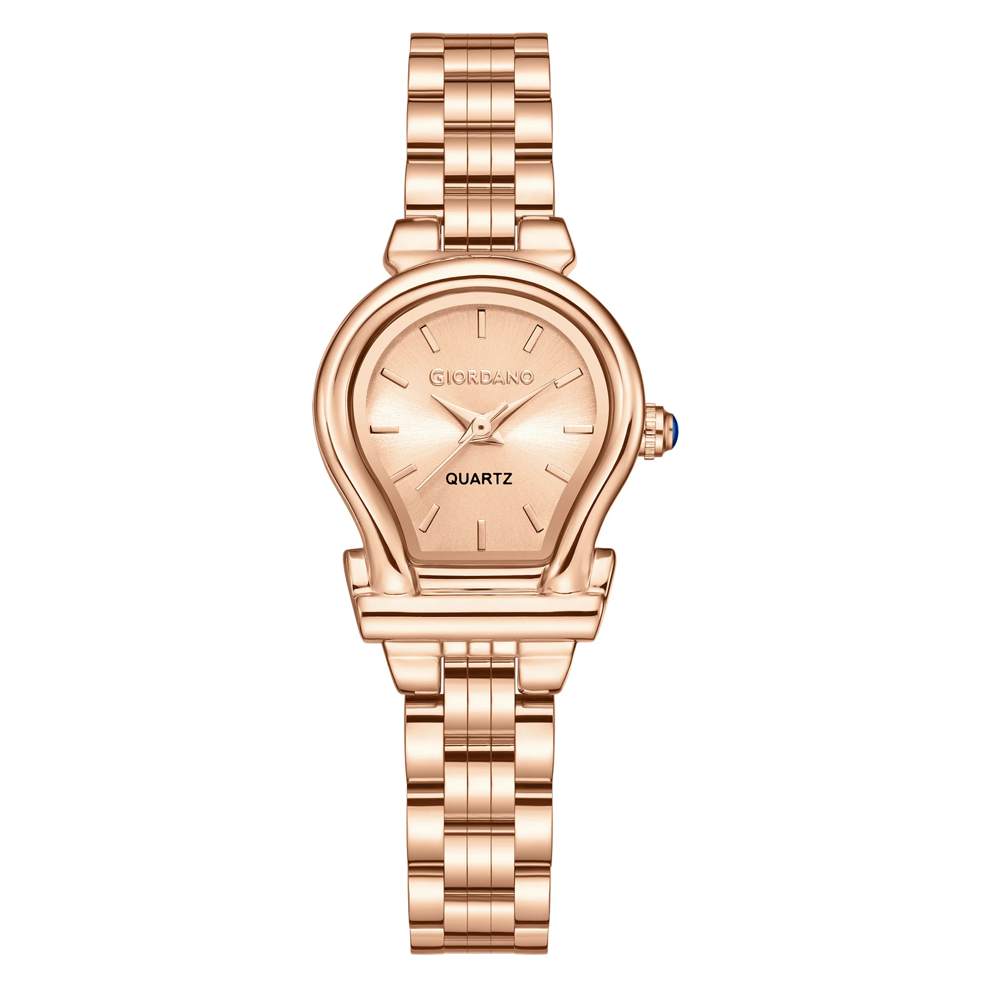 Giordano Analog Quartz Watch for Women with Oval Rose Gold Dial, Water Drop Shaped Case, Blue Crown, Rose Gold Stainless Steel Strap - GZ-60155-55 - Image 5