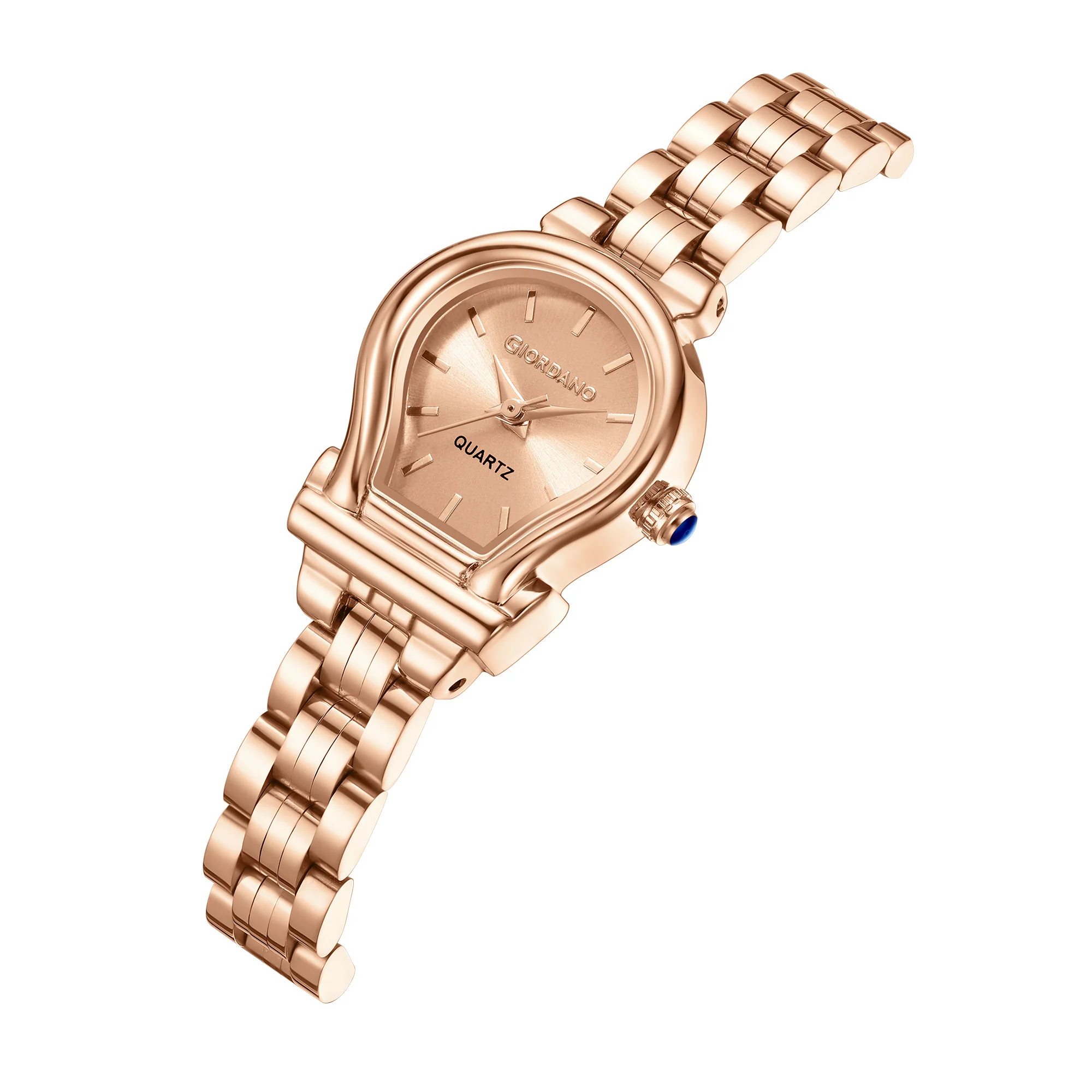 Giordano Analog Quartz Watch for Women with Oval Rose Gold Dial, Water Drop Shaped Case, Blue Crown, Rose Gold Stainless Steel Strap - GZ-60155-55 - Image 6