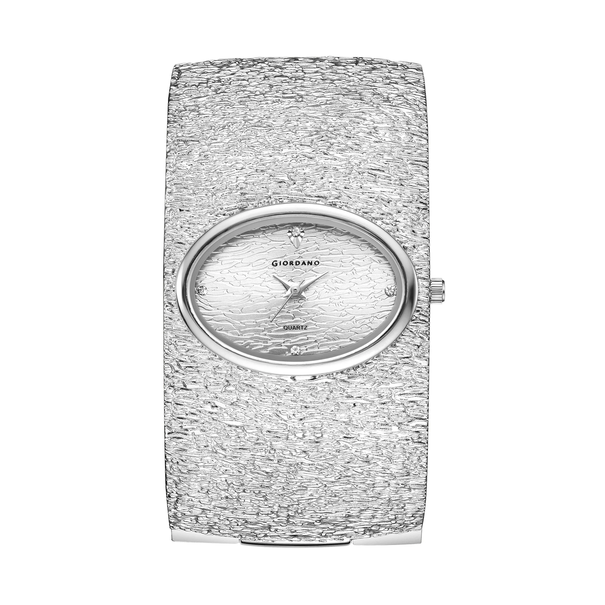 Giordano Analog Quartz Watch for Women with Oval Silver Textured Dial, Crystal Hour Markers, Stainless Steel Bangle Strap - GZ-60171-11 - Image 5