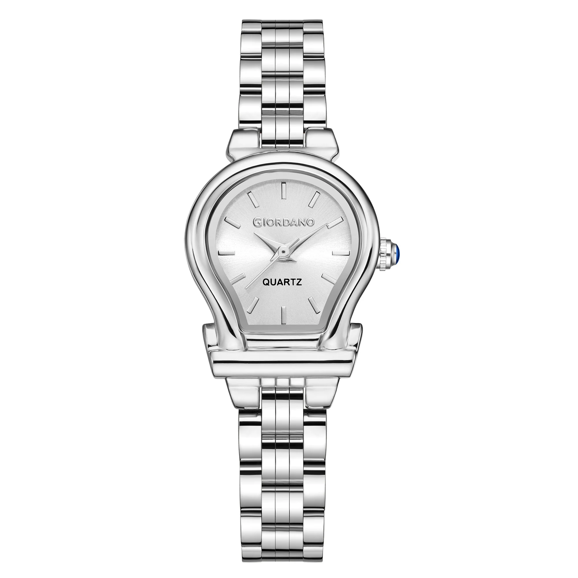 Giordano Analog Quartz Watch for Women with Oval White Dial, Water Drop Shaped Case, Blue Crown, Silver Stainless Steel Strap - GZ-60155-11 - Image 5