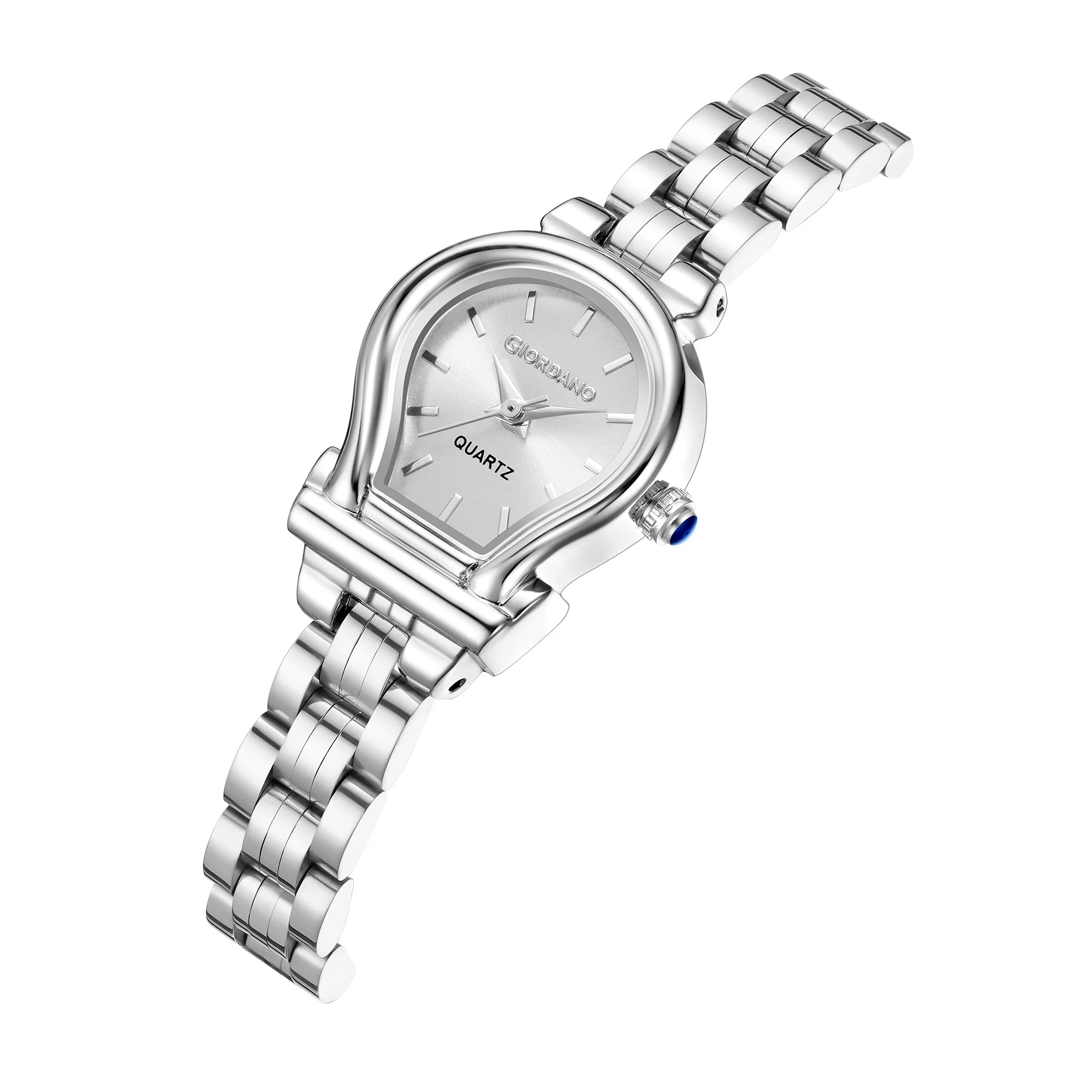 Giordano Analog Quartz Watch for Women with Oval White Dial, Water Drop Shaped Case, Blue Crown, Silver Stainless Steel Strap - GZ-60155-11 - Image 6