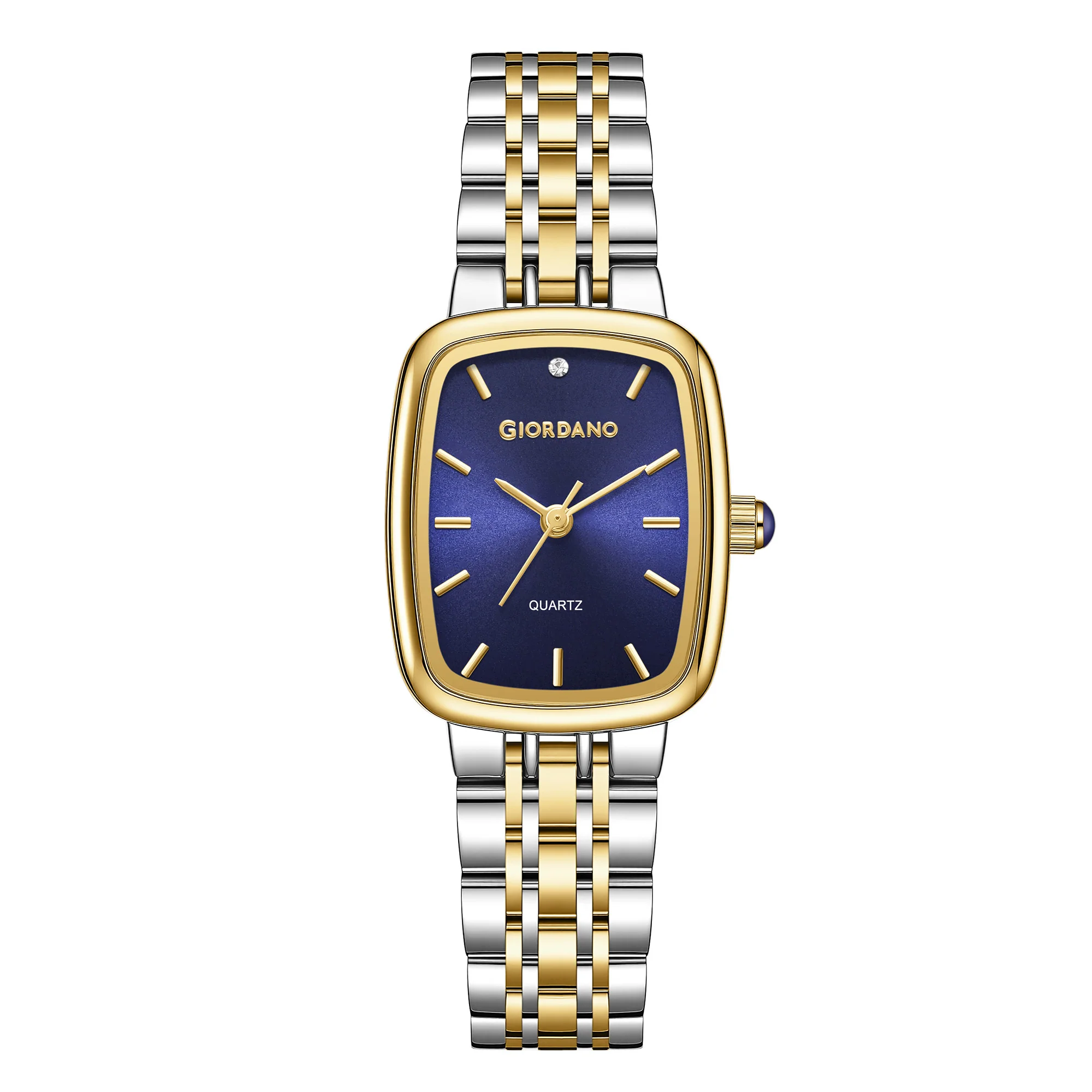 Giordano Analog Quartz Watch for Women with Rectangular Blue Dial, Blue Crown, Silver and Gold Stainless Steel Strap - GZ-60150-22 - Image 4