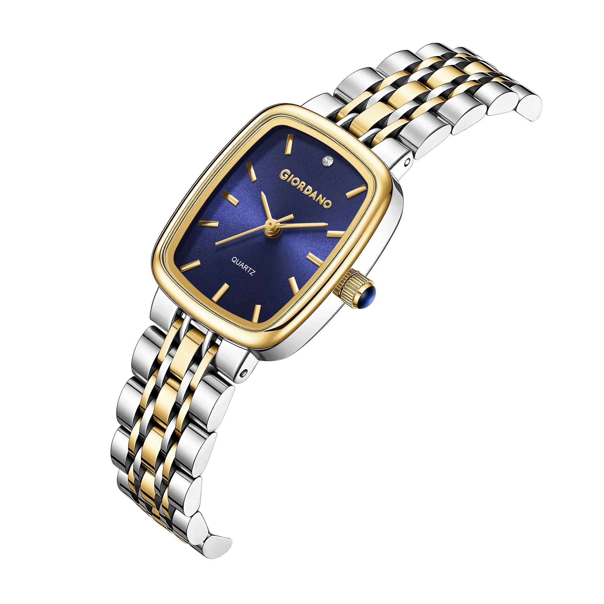 Giordano Analog Quartz Watch for Women with Rectangular Blue Dial, Blue Crown, Silver and Gold Stainless Steel Strap - GZ-60150-22 - Image 5