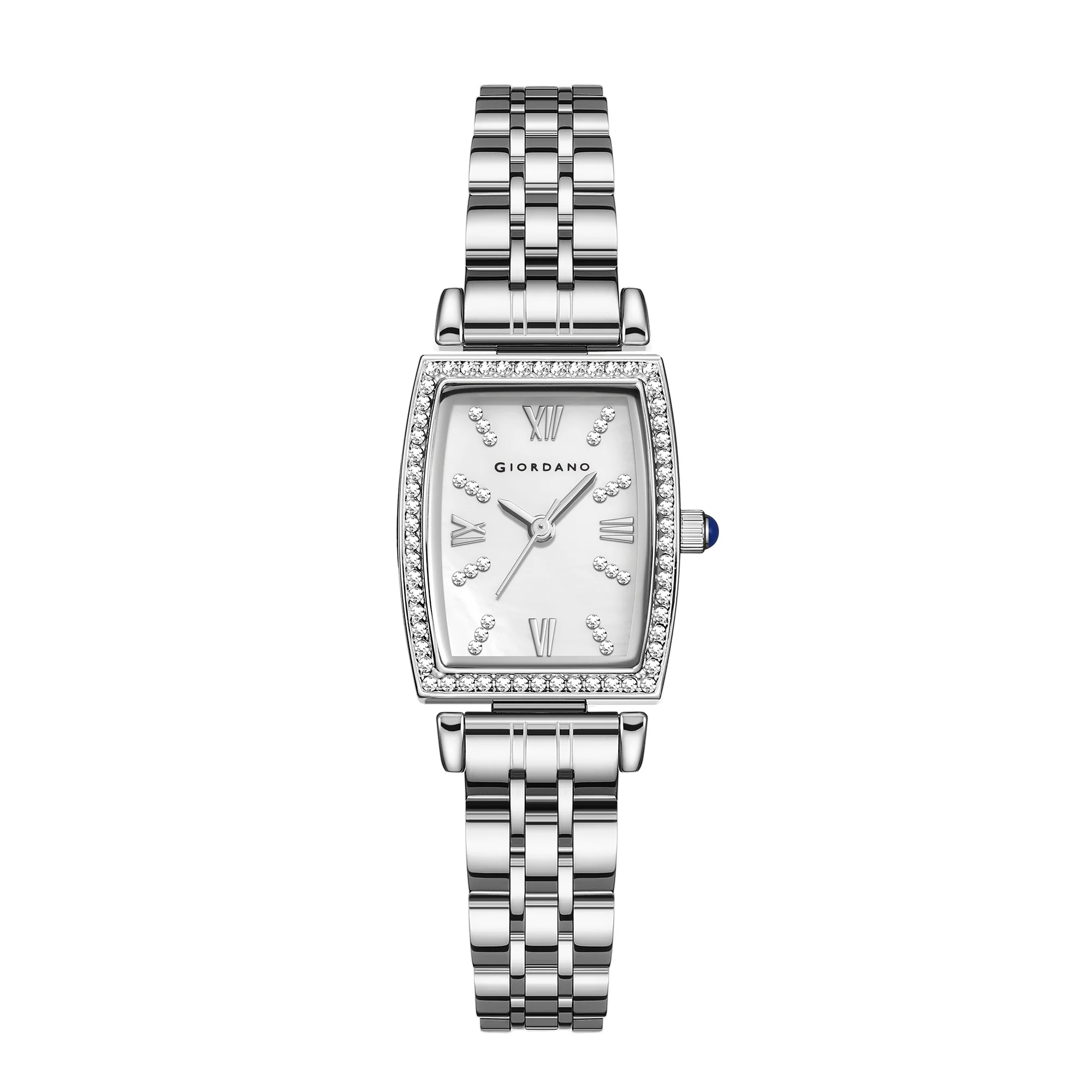 Giordano Analog Quartz Watch for Women with Rectangular Dial, Crystal Studded Bezel, Roman Numeral Markers and Stainless Steel Strap GZ-60130-11 - Image 5