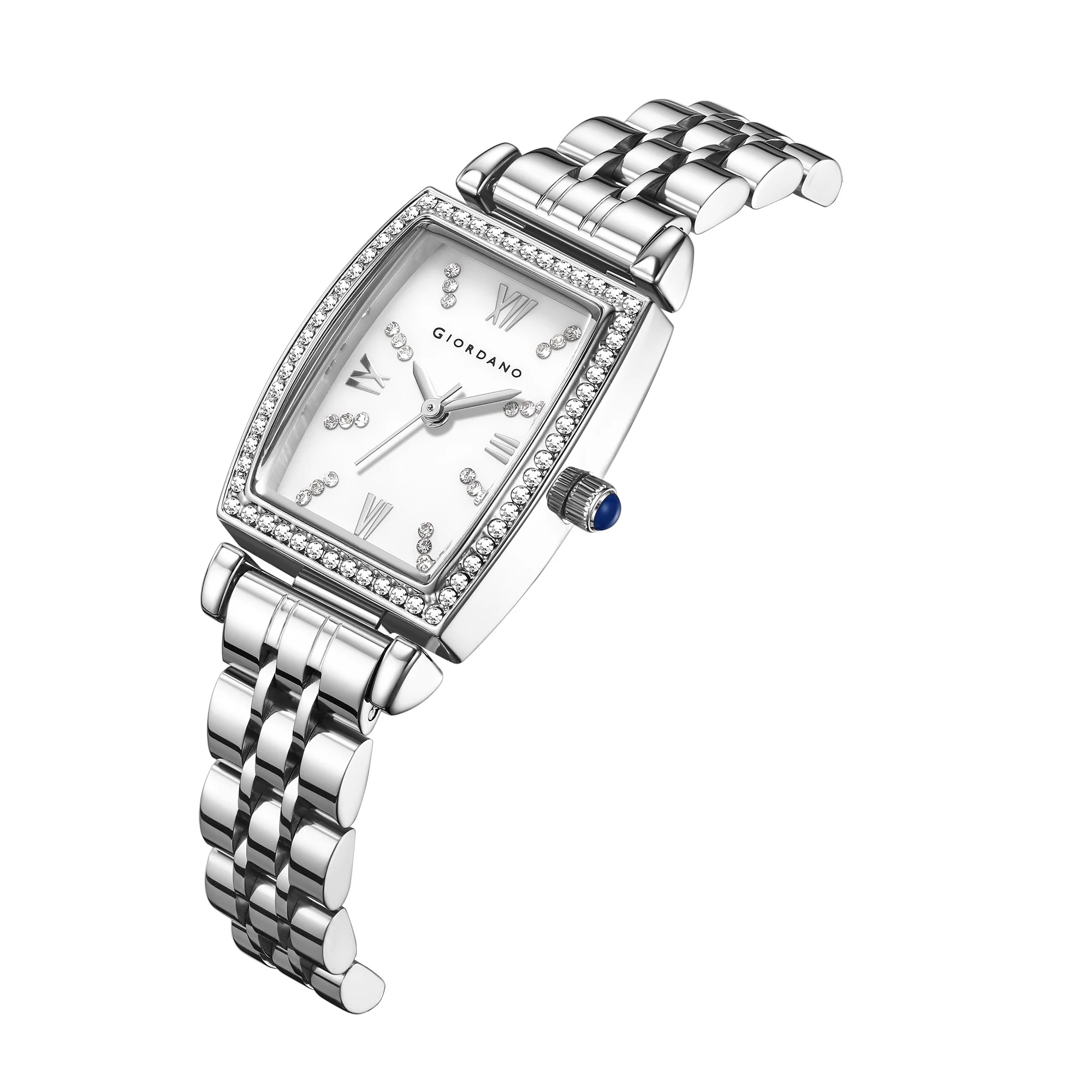Giordano Analog Quartz Watch for Women with Rectangular Dial, Crystal Studded Bezel, Roman Numeral Markers and Stainless Steel Strap GZ-60130-11 - Image 6