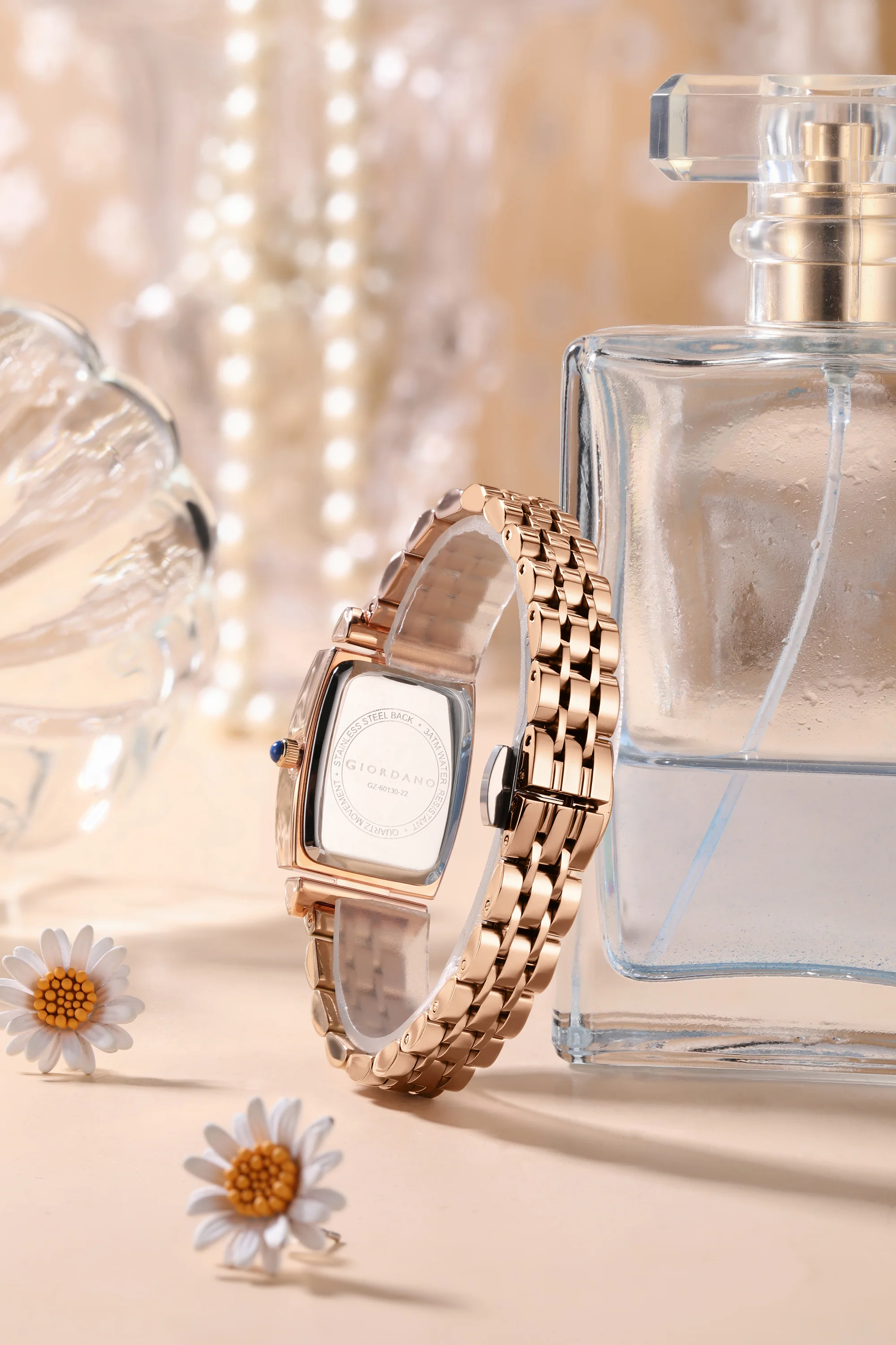Giordano Analog Quartz Watch for Women with Rectangular Dial, Crystal Studded Bezel, Roman Numeral Markers and Stainless Steel Strap GZ-60130-22 - Image 4