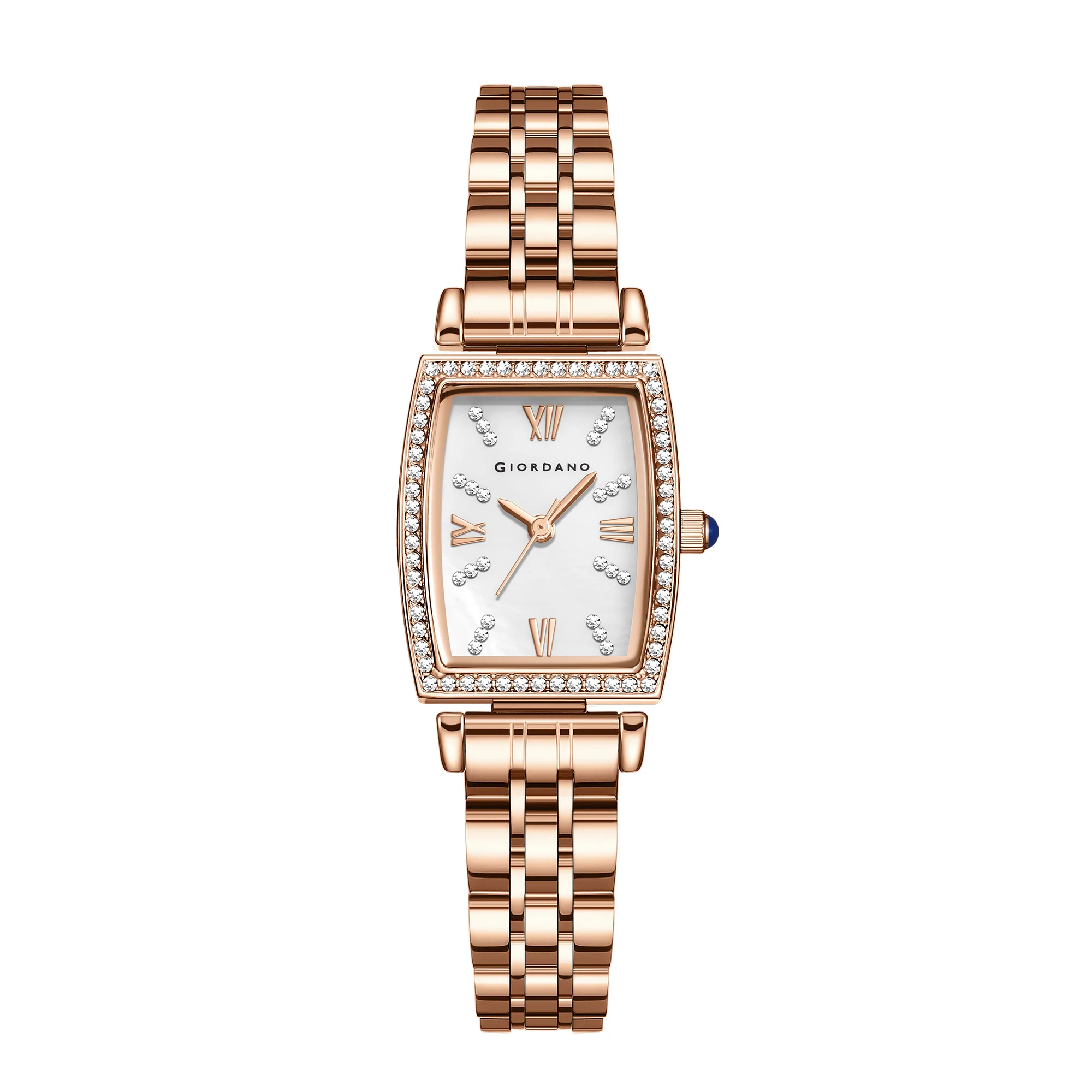 Giordano Analog Quartz Watch for Women with Rectangular Dial, Crystal Studded Bezel, Roman Numeral Markers and Stainless Steel Strap GZ-60130-22 - Image 5