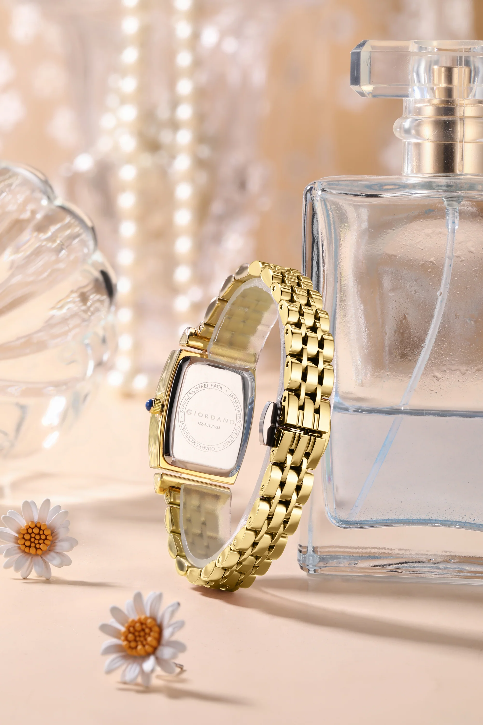 Giordano Analog Quartz Watch for Women with Rectangular Dial, Crystal Studded Bezel, Roman Numeral Markers and Stainless Steel Strap GZ-60130-33 - Image 4
