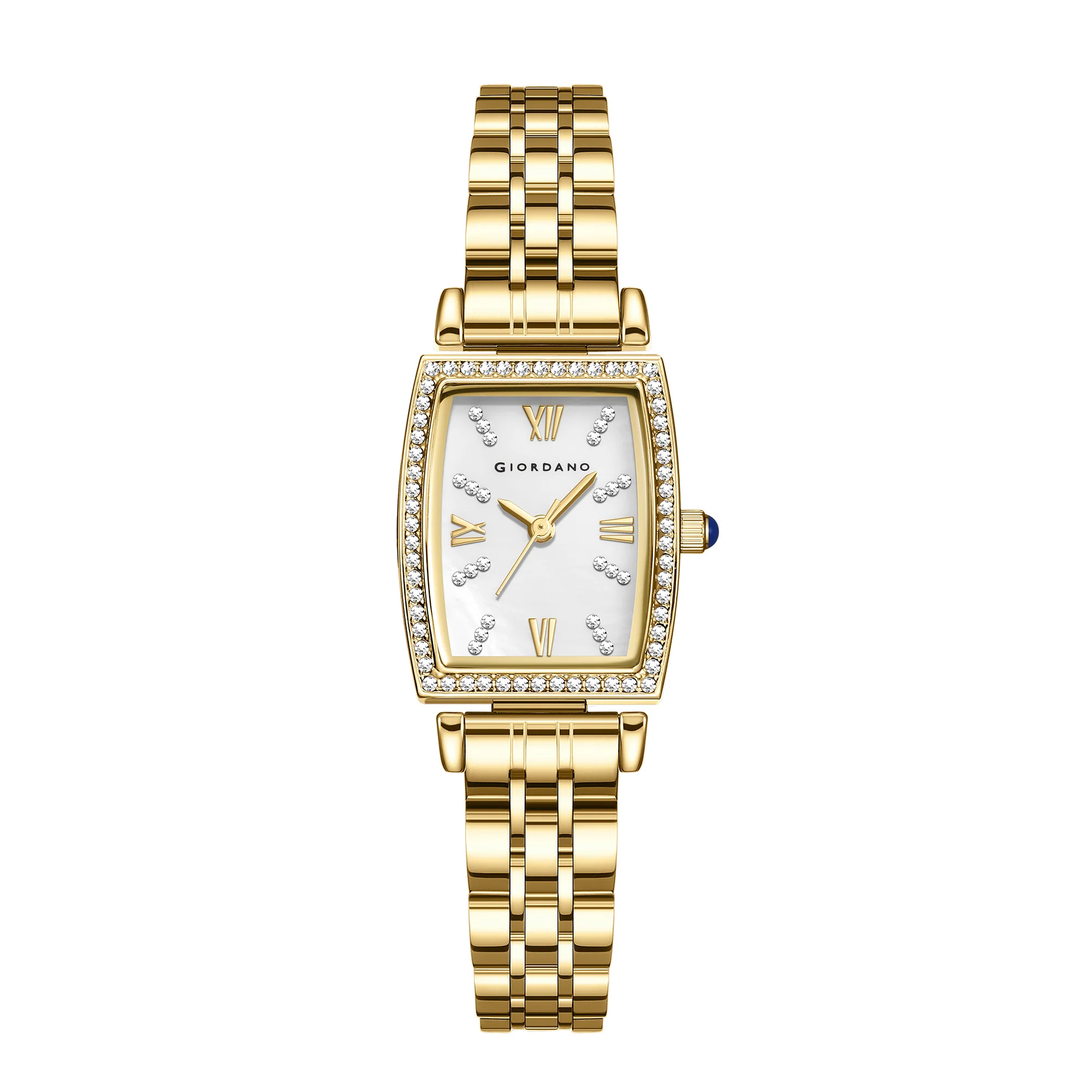 Giordano Analog Quartz Watch for Women with Rectangular Dial, Crystal Studded Bezel, Roman Numeral Markers and Stainless Steel Strap GZ-60130-33 - Image 5