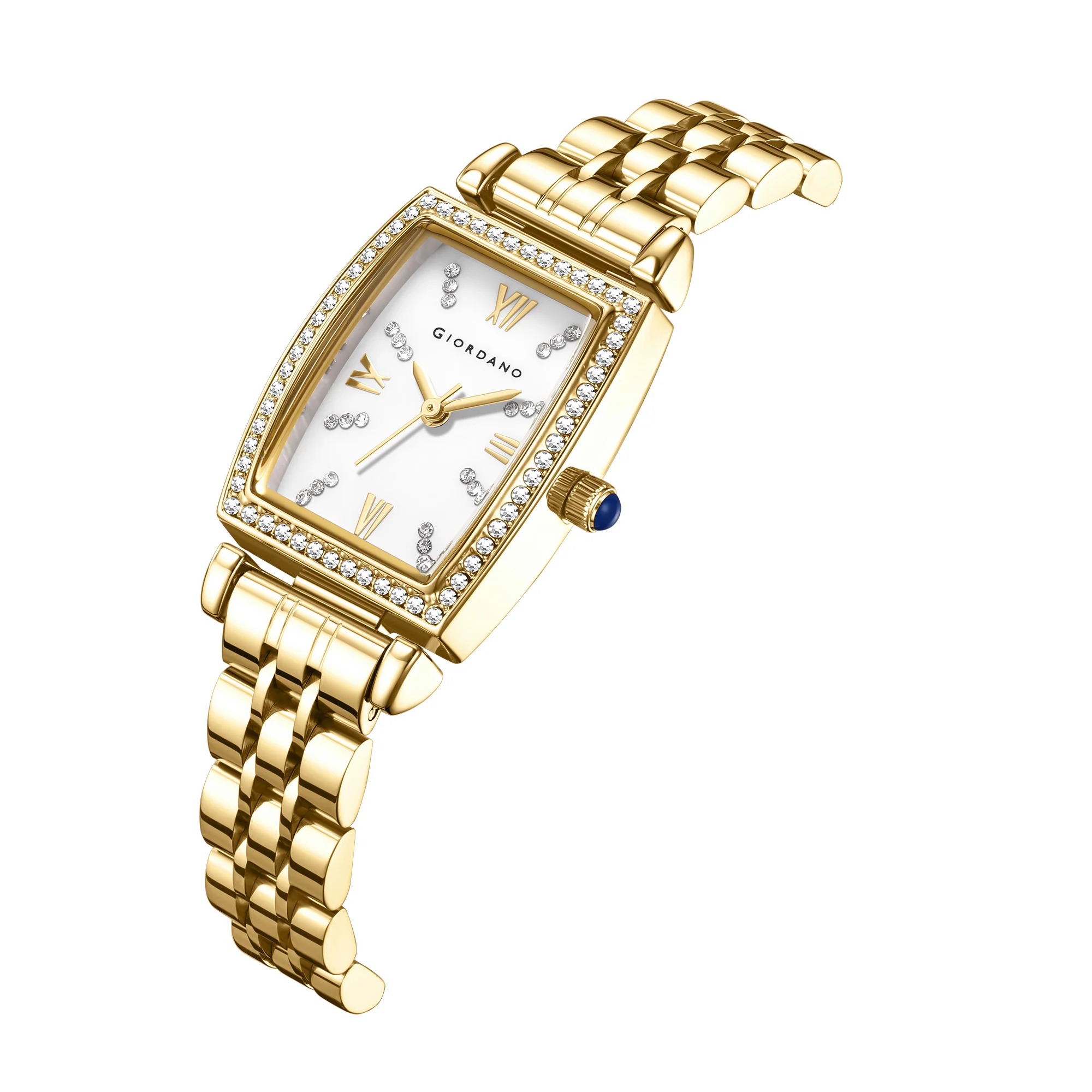 Giordano Analog Quartz Watch for Women with Rectangular Dial, Crystal Studded Bezel, Roman Numeral Markers and Stainless Steel Strap GZ-60130-33 - Image 6