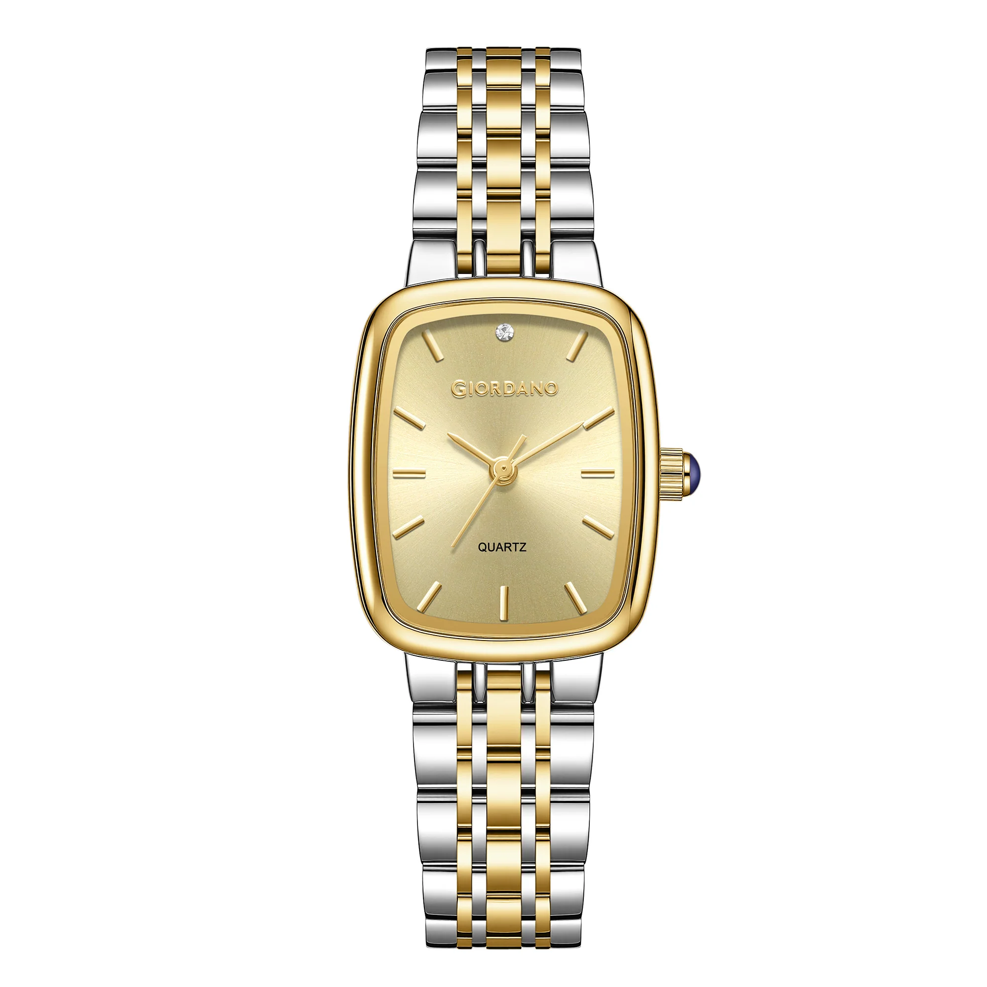Giordano Analog Quartz Watch for Women with Rectangular Gold Dial, Blue Crown, Silver and Gold Stainless Steel Strap - GZ-60150-11 - Image 4