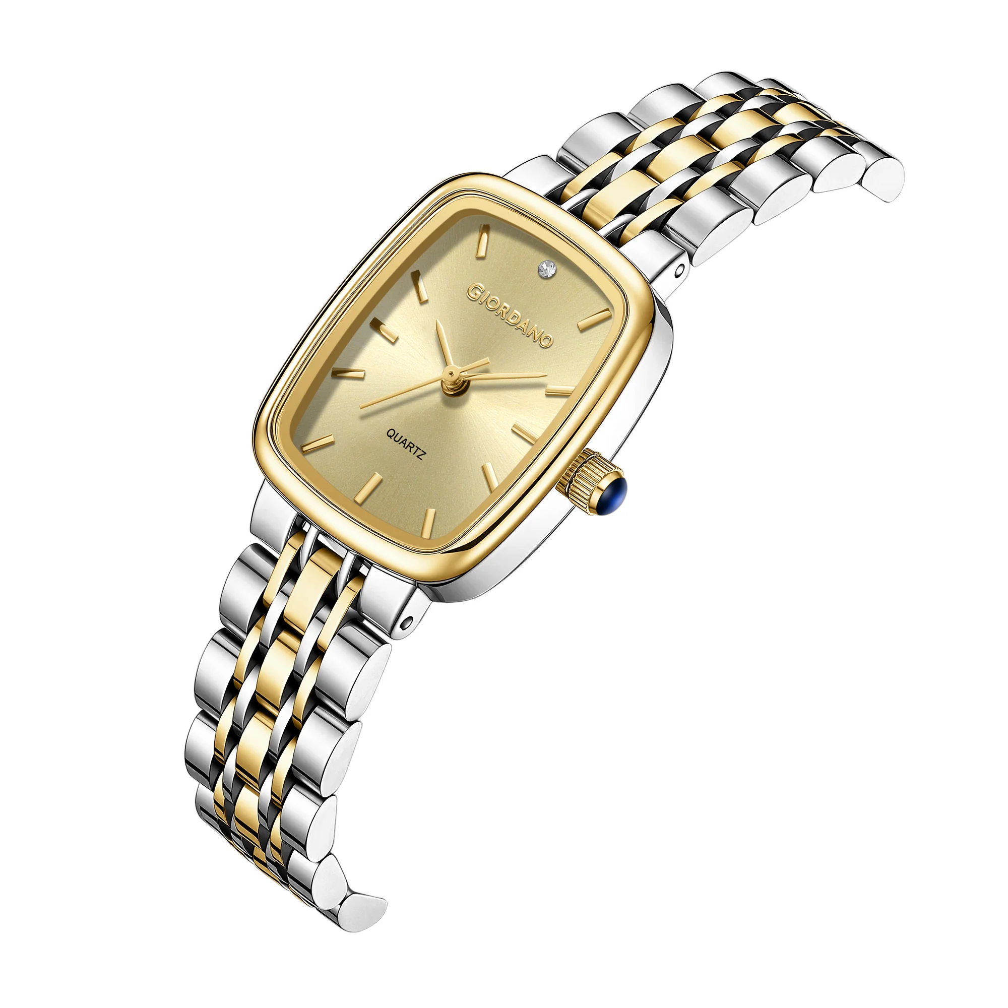 Giordano Analog Quartz Watch for Women with Rectangular Gold Dial, Blue Crown, Silver and Gold Stainless Steel Strap - GZ-60150-11 - Image 5