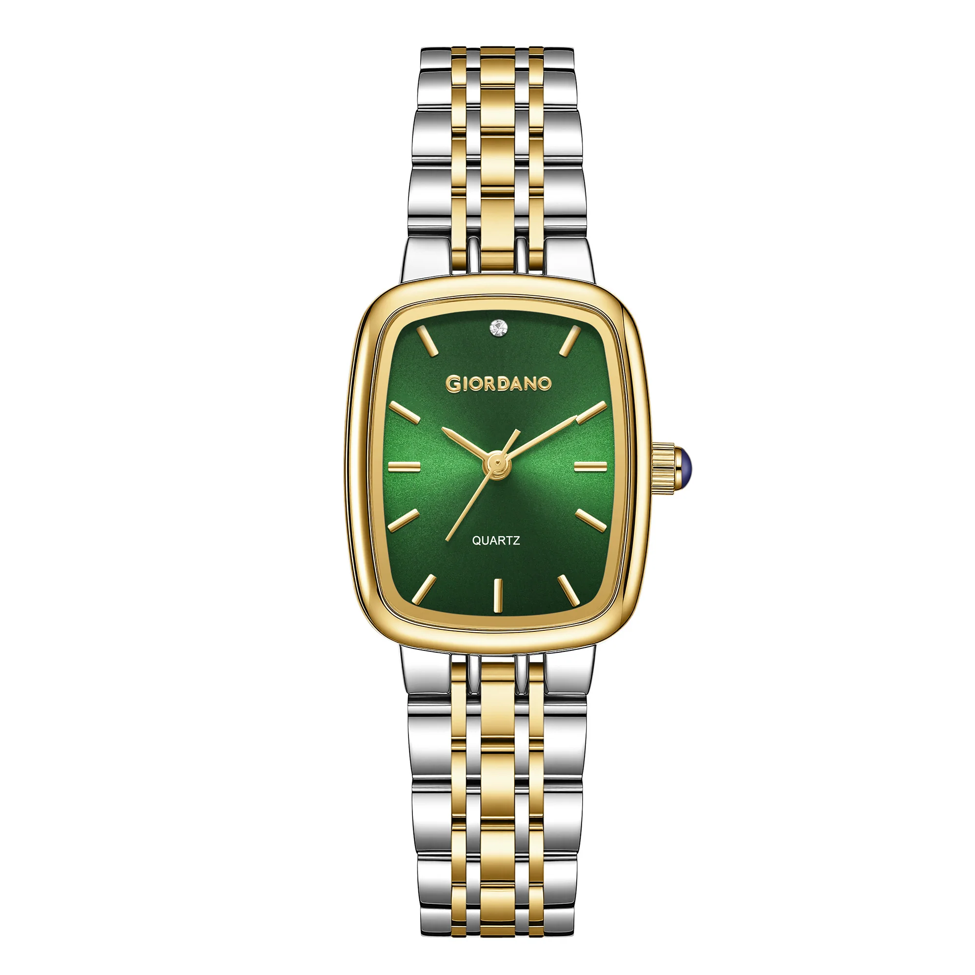 Giordano Analog Quartz Watch for Women with Rectangular Green Dial, Blue Crown, Silver and Gold Stainless Steel Strap - GZ-60150-33 - Image 5