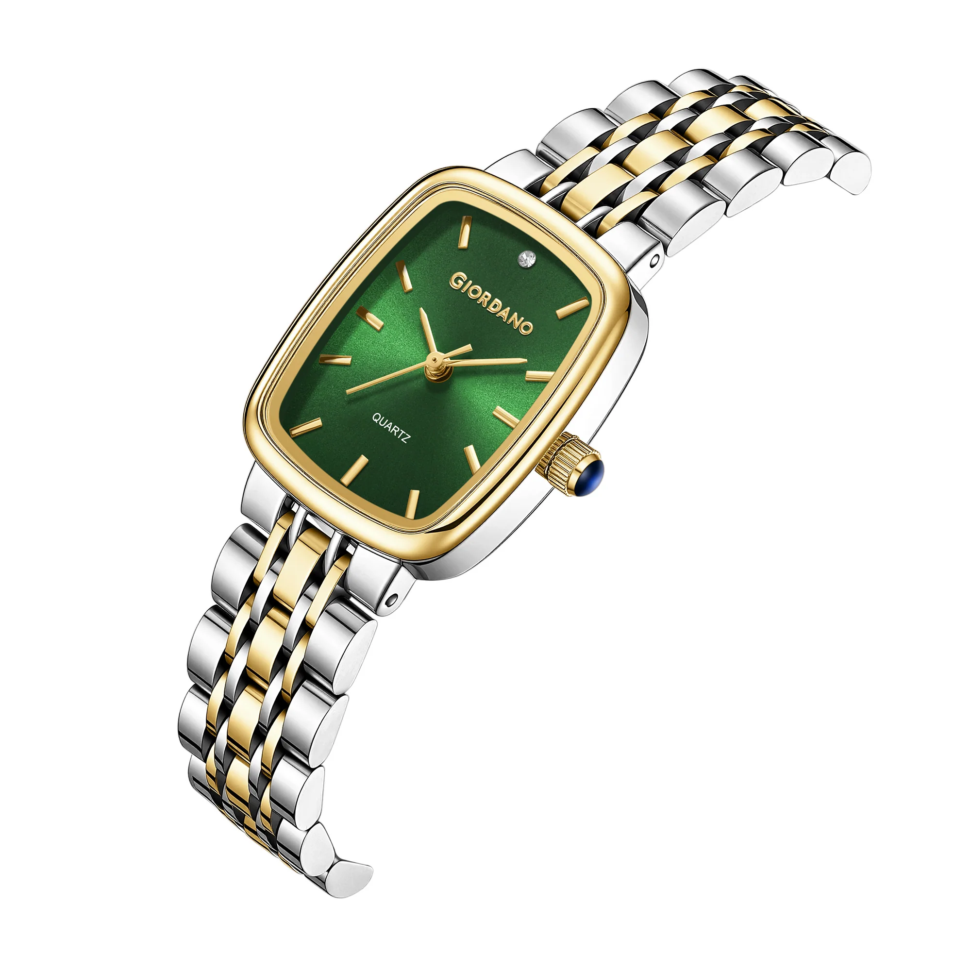 Giordano Analog Quartz Watch for Women with Rectangular Green Dial, Blue Crown, Silver and Gold Stainless Steel Strap - GZ-60150-33 - Image 6