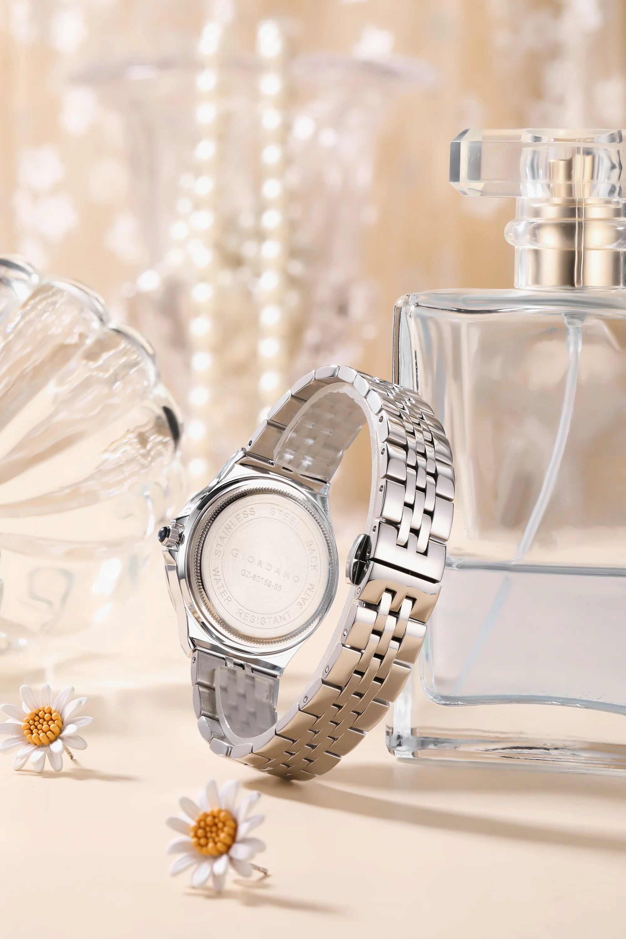 Giordano Analog Quartz Watch for Women with Round Blue Dial, Crystal Studded Bezel, Blue Crown, Luminous Hands, Silver Stainless Steel Strap - GZ-60159-55 - Image 4