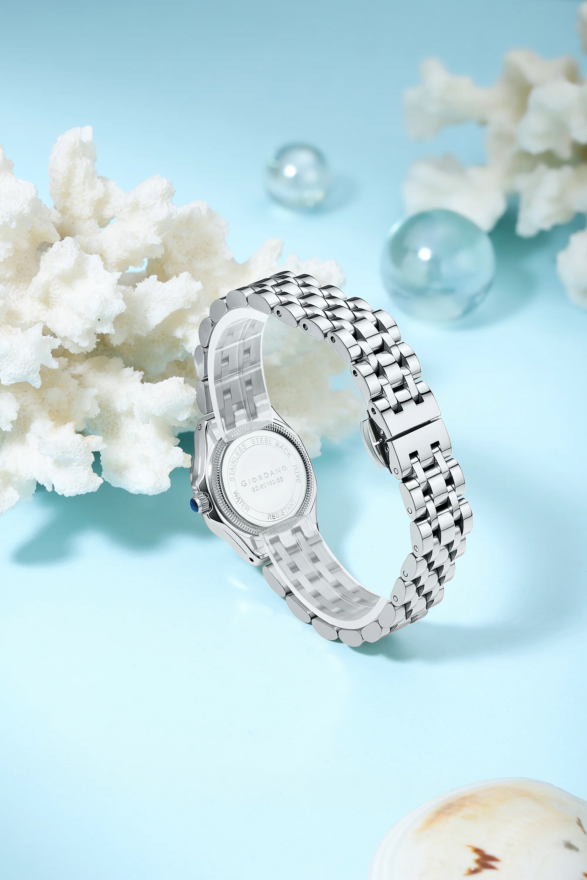 Giordano Analog Quartz Watch for Women with Round Blue Dial, Crystal Studded Bezel, Roman Markers and Stainless Steel Strap - GZ-60162-55 - Image 4
