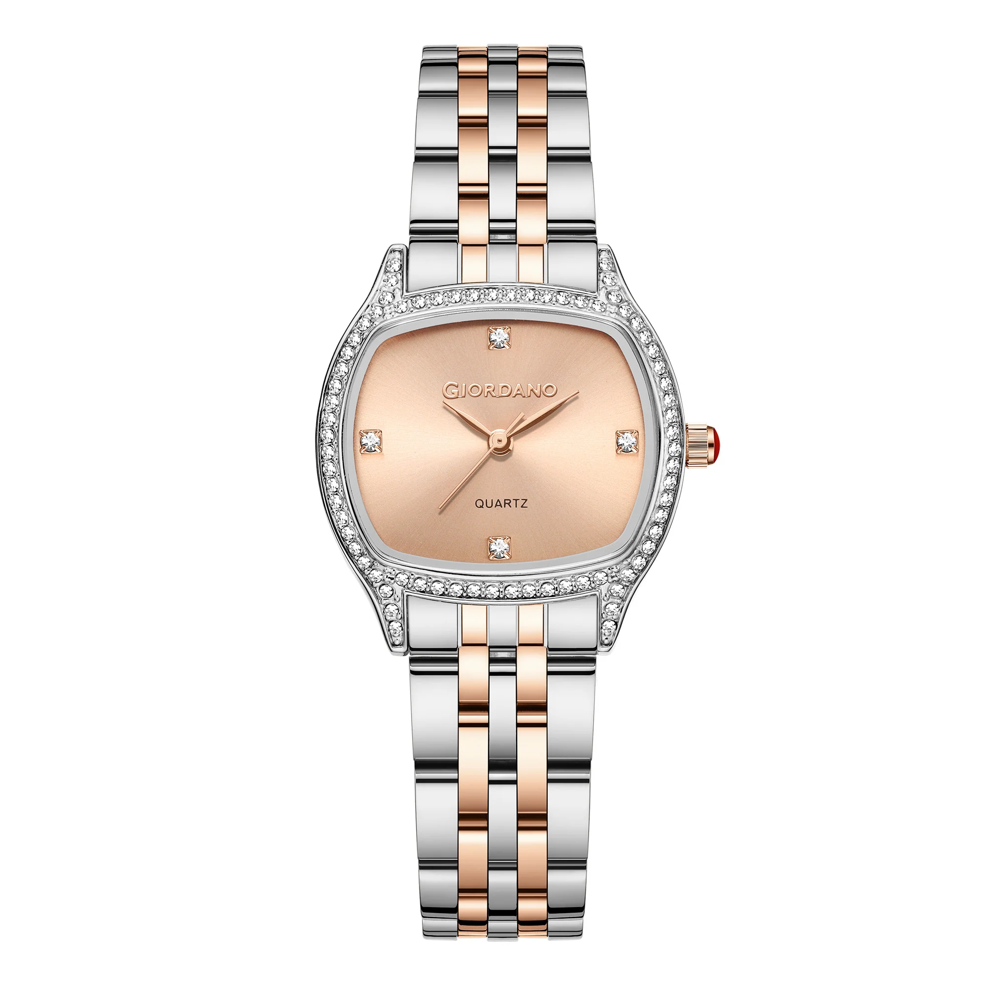 Giordano Analog Quartz Watch for Women with Square Rose Gold Dial, Blue Crown, Crystal Studded Hour Markers and Bezel, Silver and Rose Gold Stainless Steel Strap - GZ-60163-22 - Image 5