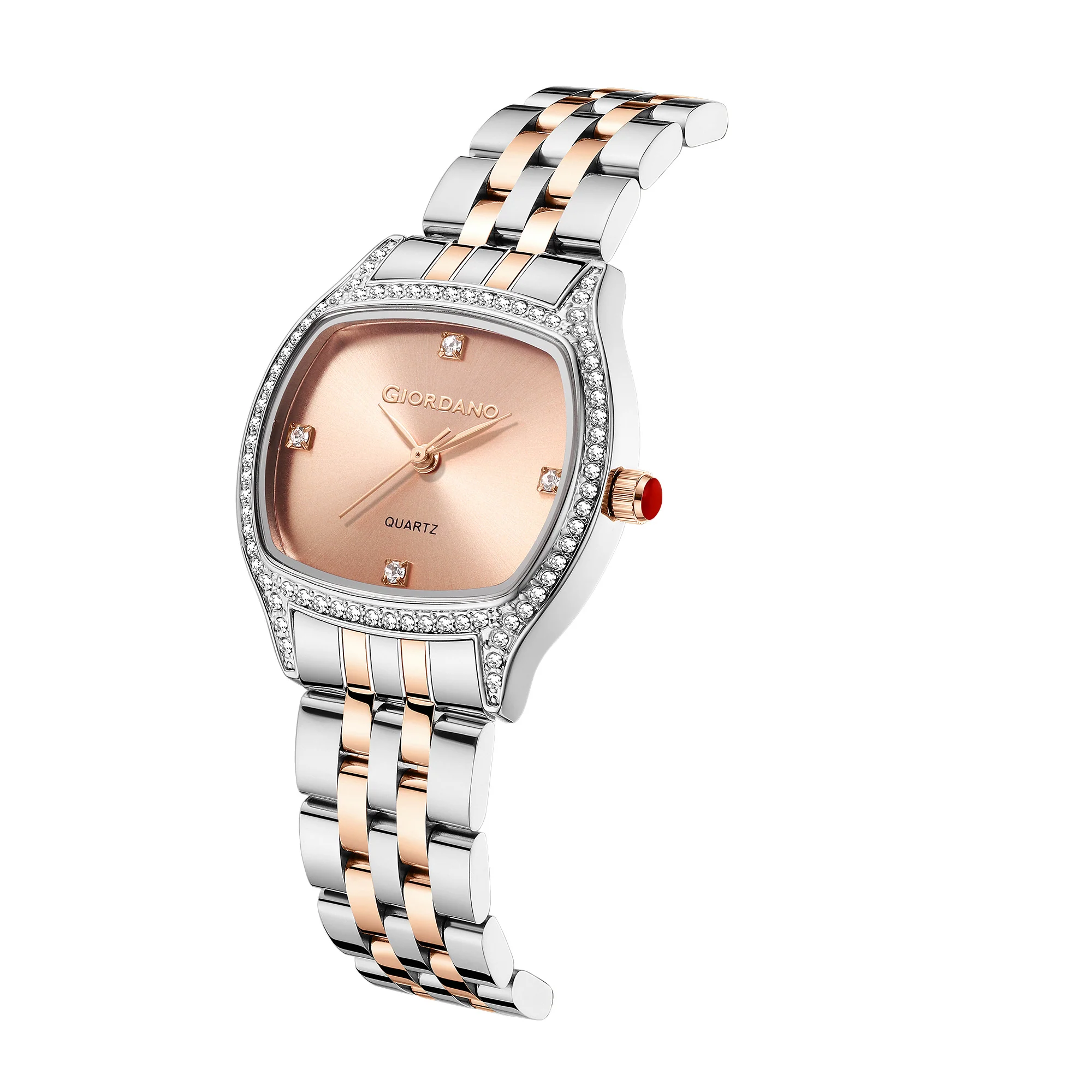 Giordano Analog Quartz Watch for Women with Square Rose Gold Dial, Blue Crown, Crystal Studded Hour Markers and Bezel, Silver and Rose Gold Stainless Steel Strap - GZ-60163-22 - Image 6