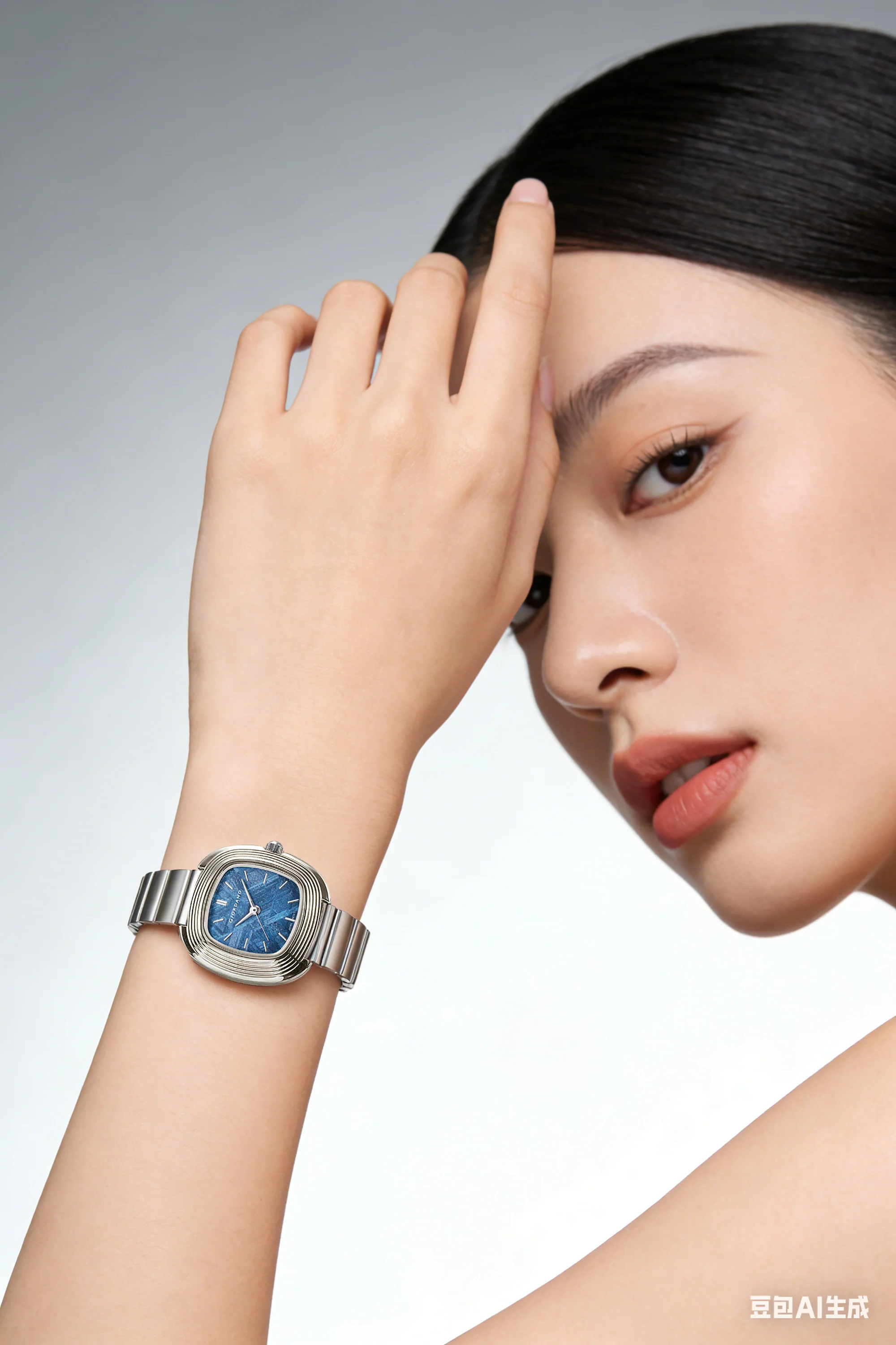 Giordano Analog Quartz Watch for Women with SquareTextured Dial, Cushion Layered Bezel Design and Stainless Steel Strap - GZ-60147-11 - Image 2