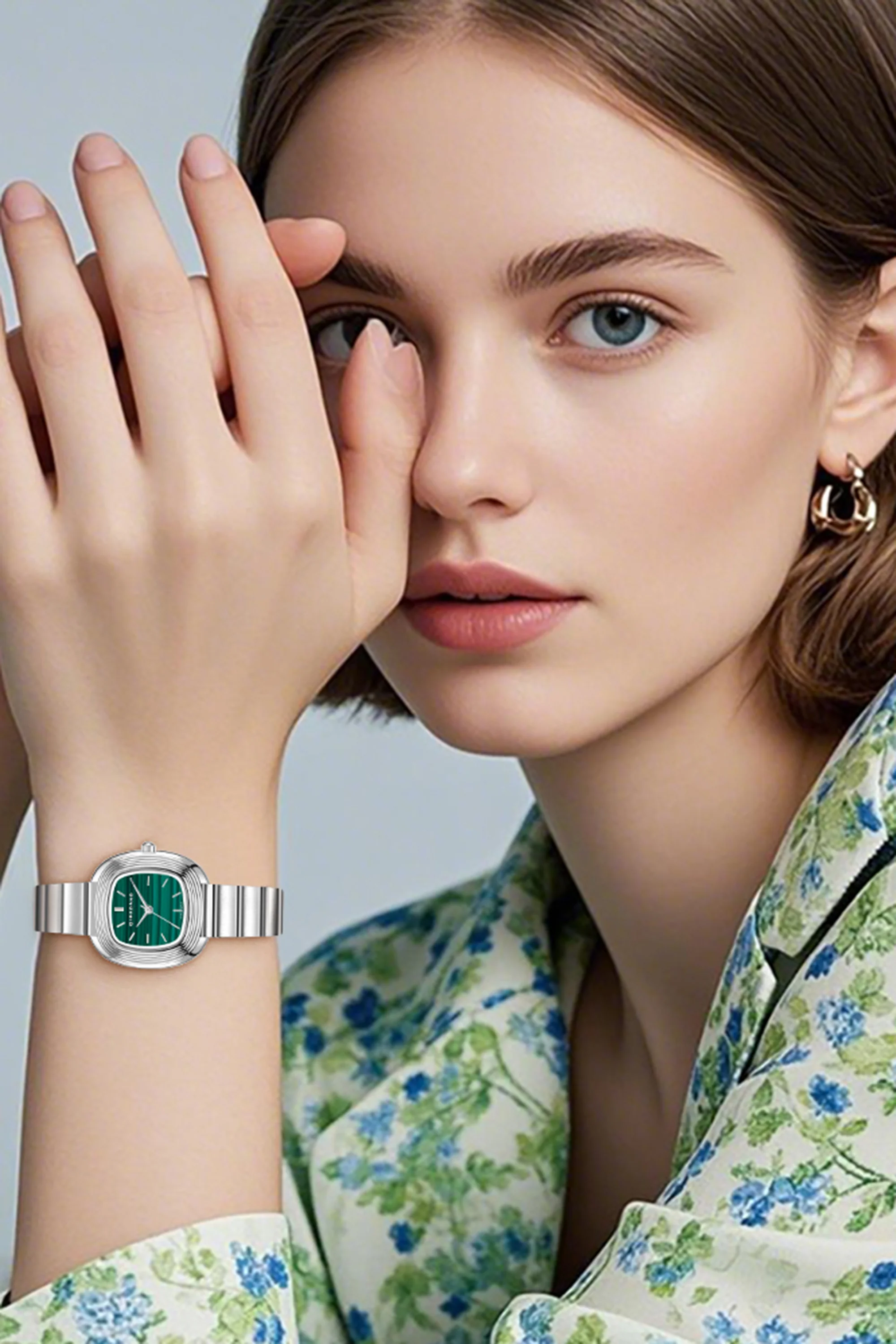 Giordano Analog Quartz Watch for Women with SquareTextured Dial, Cushion Layered Bezel Design and Stainless Steel Strap - GZ-60147-22 - Image 2