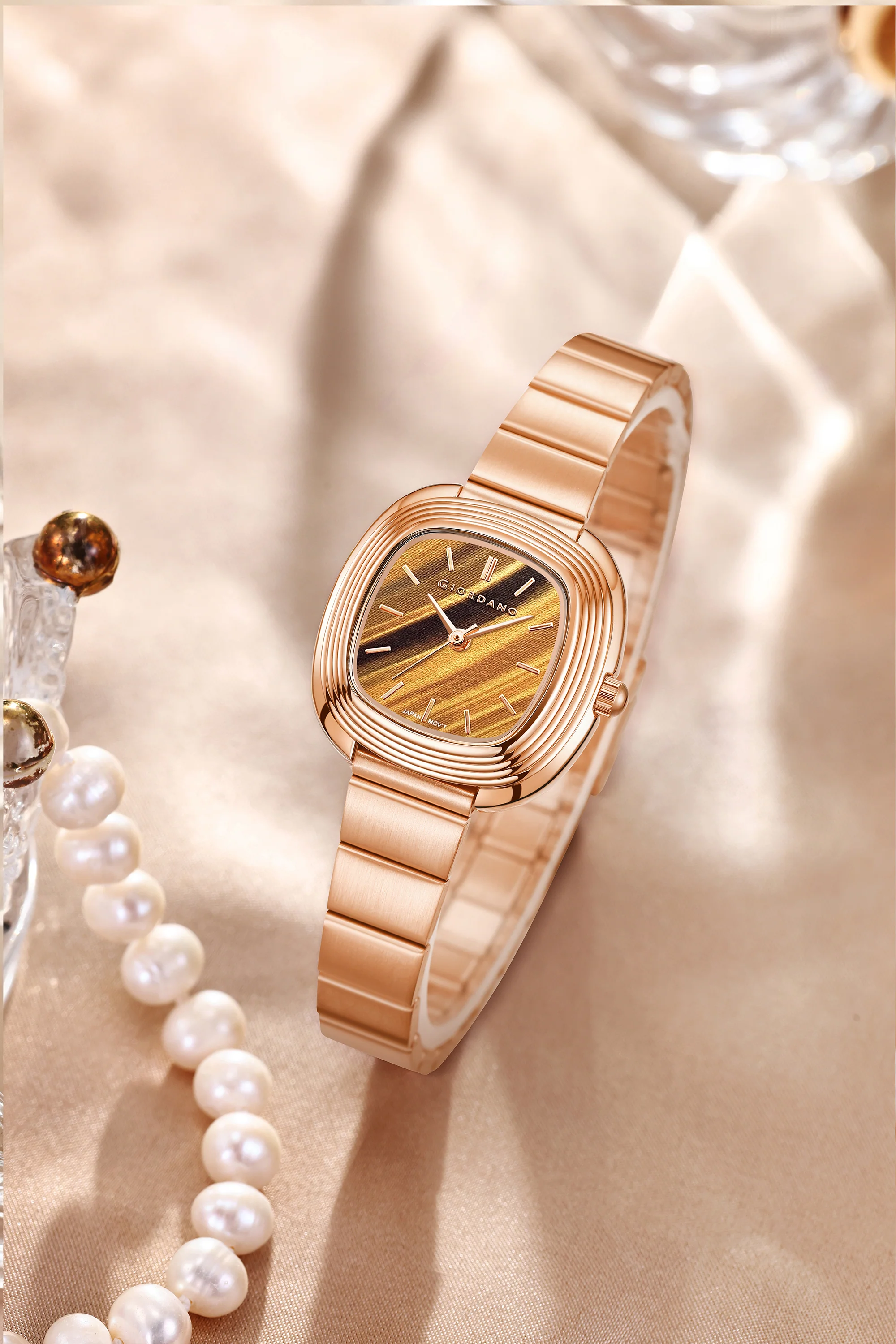 Giordano Analog Quartz Watch for Women with SquareTextured Dial, Cushion Layered Bezel Design and Stainless Steel Strap - GZ-60147-44 - Image 3